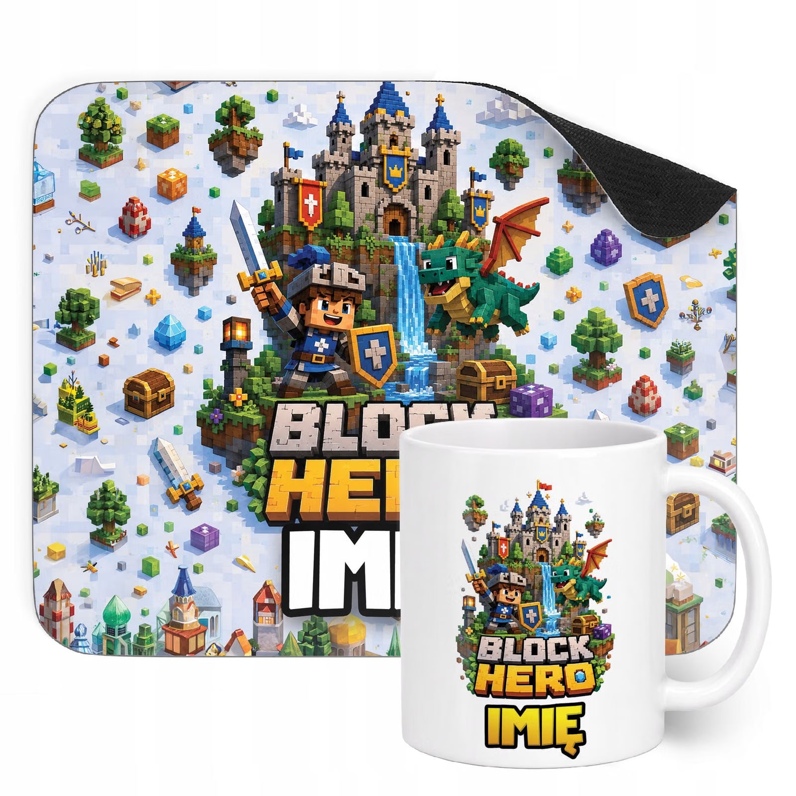 Zestaw personalizowany Kubek Podkładka pod mysz gra Block Hero