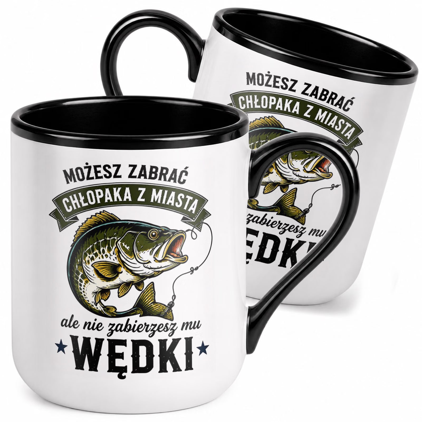 Kubek z nadrukiem Premium Czarny Dla Wędkarza Rybaka Upominek Prezent