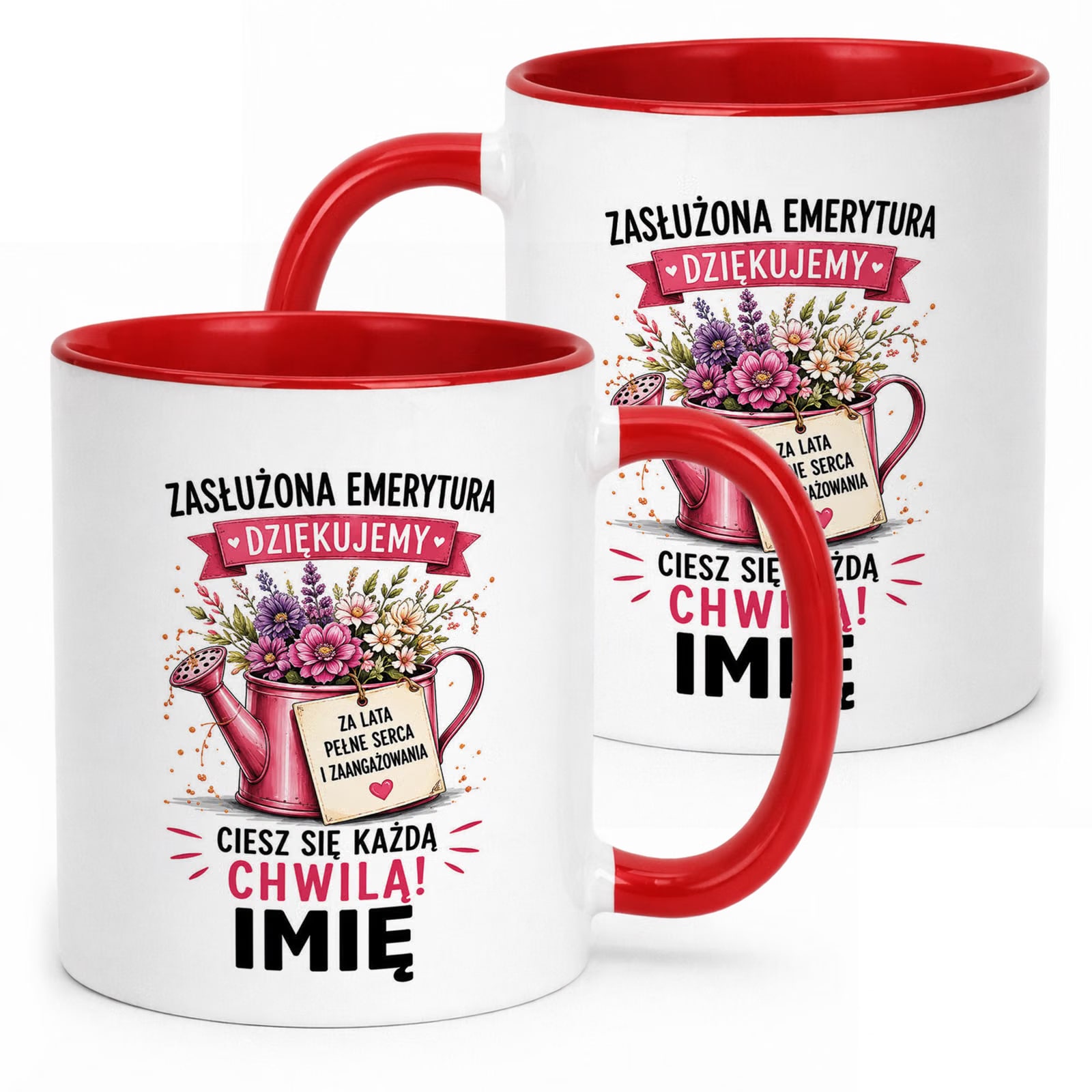 Kubek Czerwony Personalizowany z Nadrukiem Emerytura Dla Emerytki Prezent