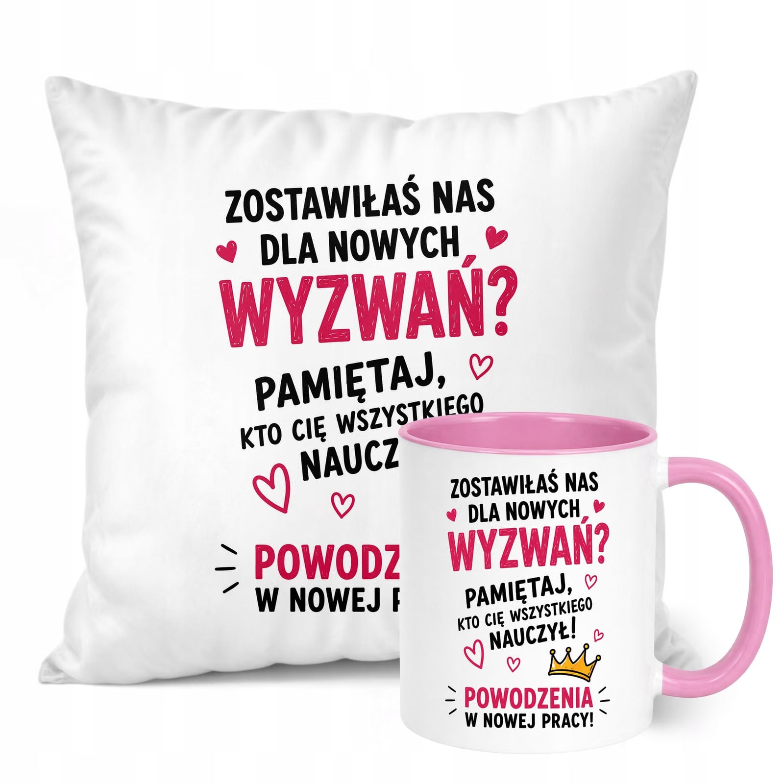 Zestaw Kubek Różowy Poduszka Z Nadrukiem Odejście z Pracy Prezent