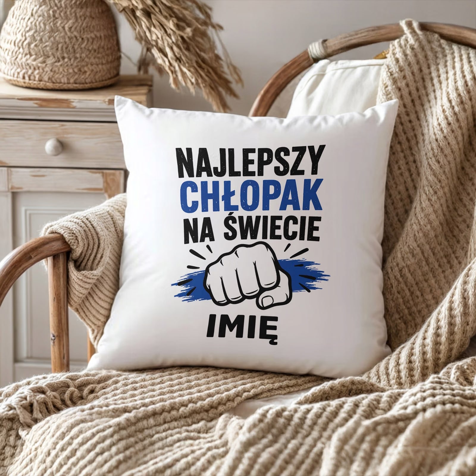 Poduszka Jasiek Personalizowana z nadrukiem Dzień Chłopaka 38x38cm Prezent