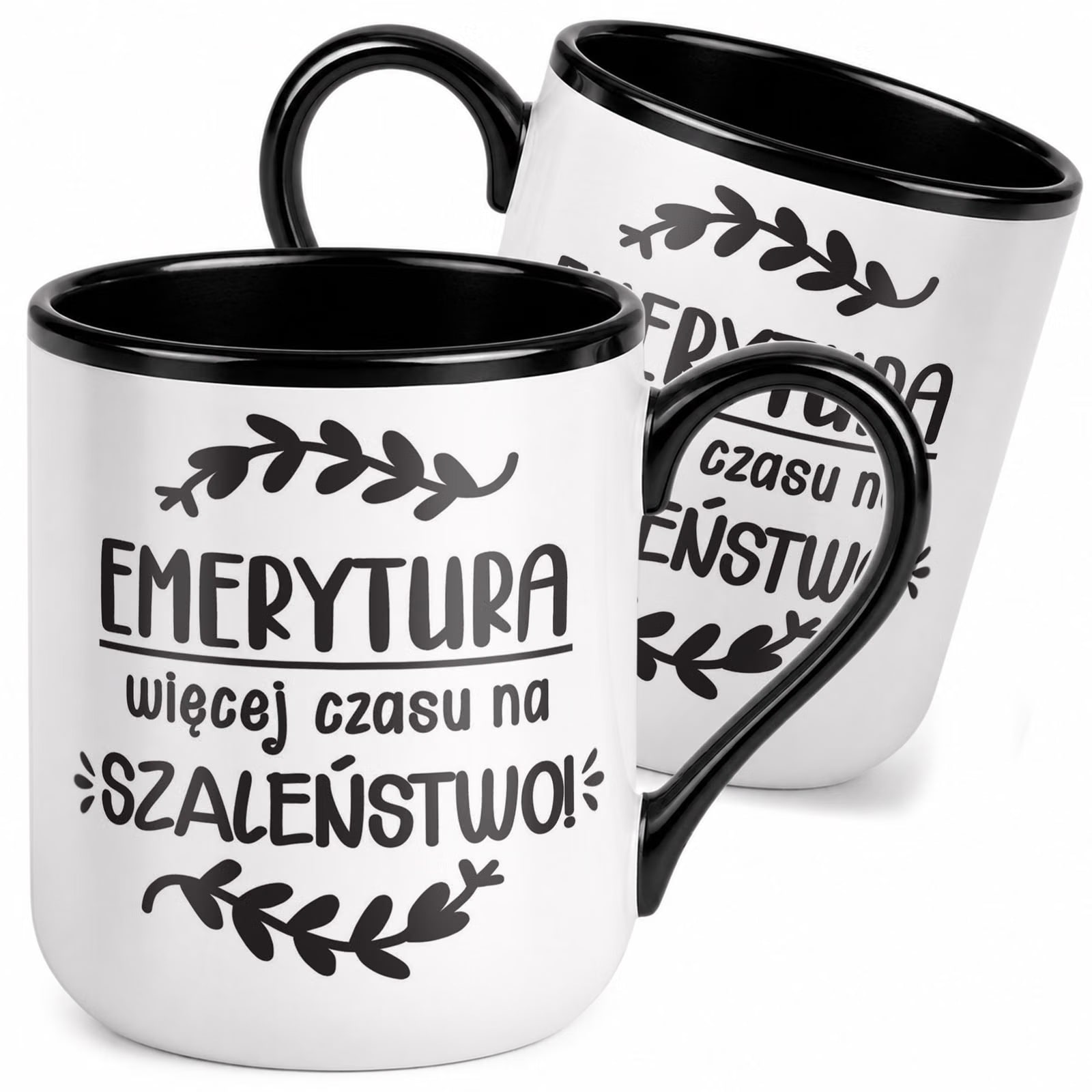 Kubek z nadrukiem Premium Czarny Emerytura Dla Emeryta Upominek Prezent