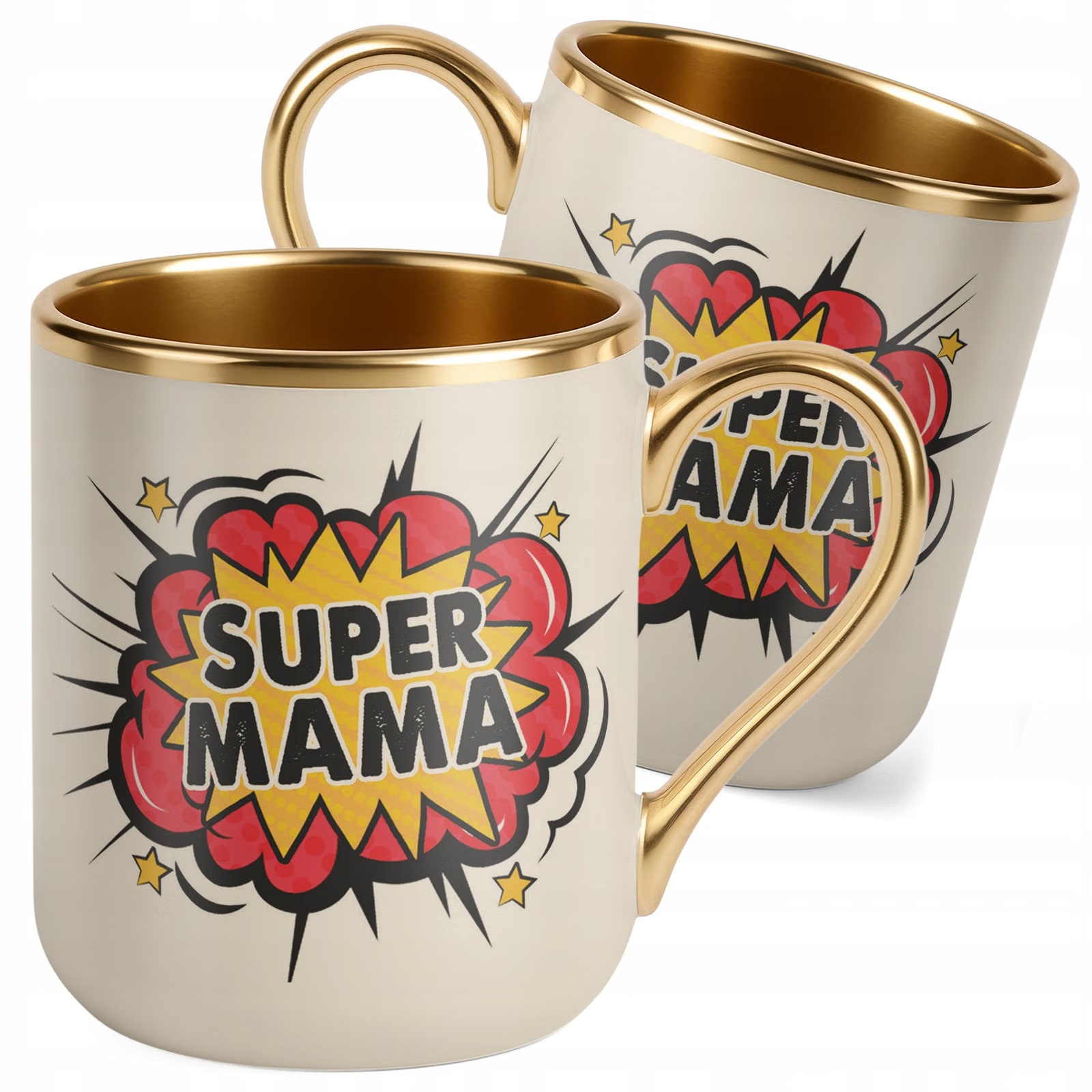 Kubek Premium Złoty Ecru Dzień Matki Dla Mamy Prezent Upominek Super Mama