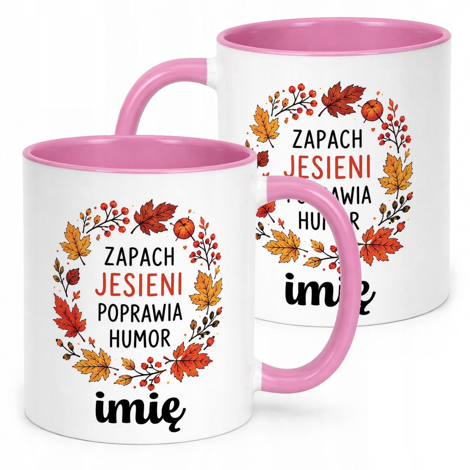 Różowy Kubek personalizowany z nadrukiem Jesienny Jesień Prezent Upominek