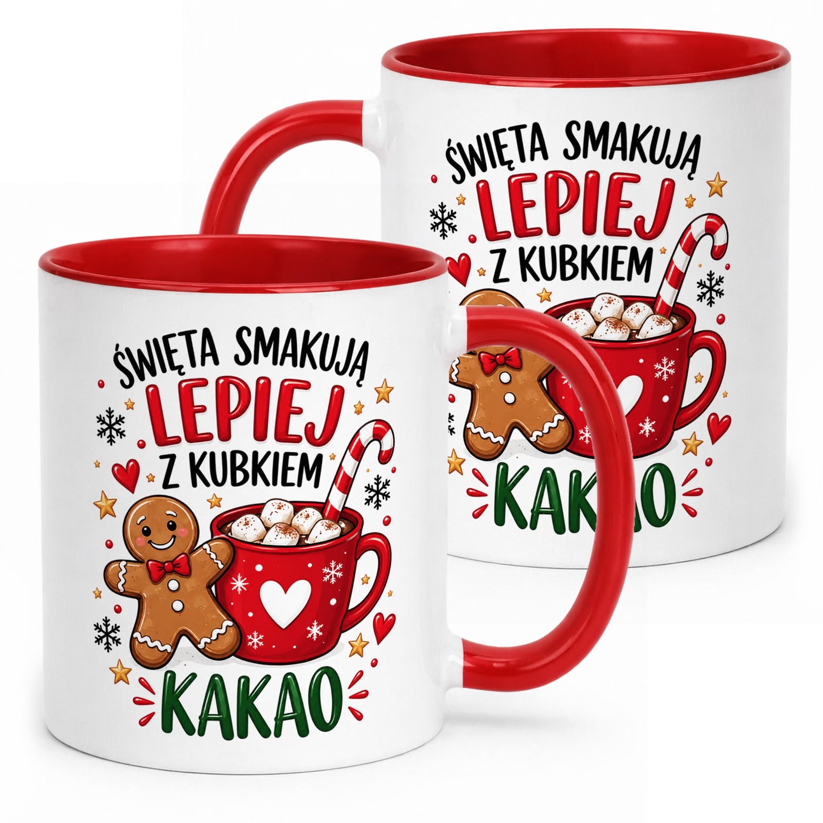 Kubek Czerwony Boże Narodzenie Mikołajki Święta Kakao Piernik Prezent