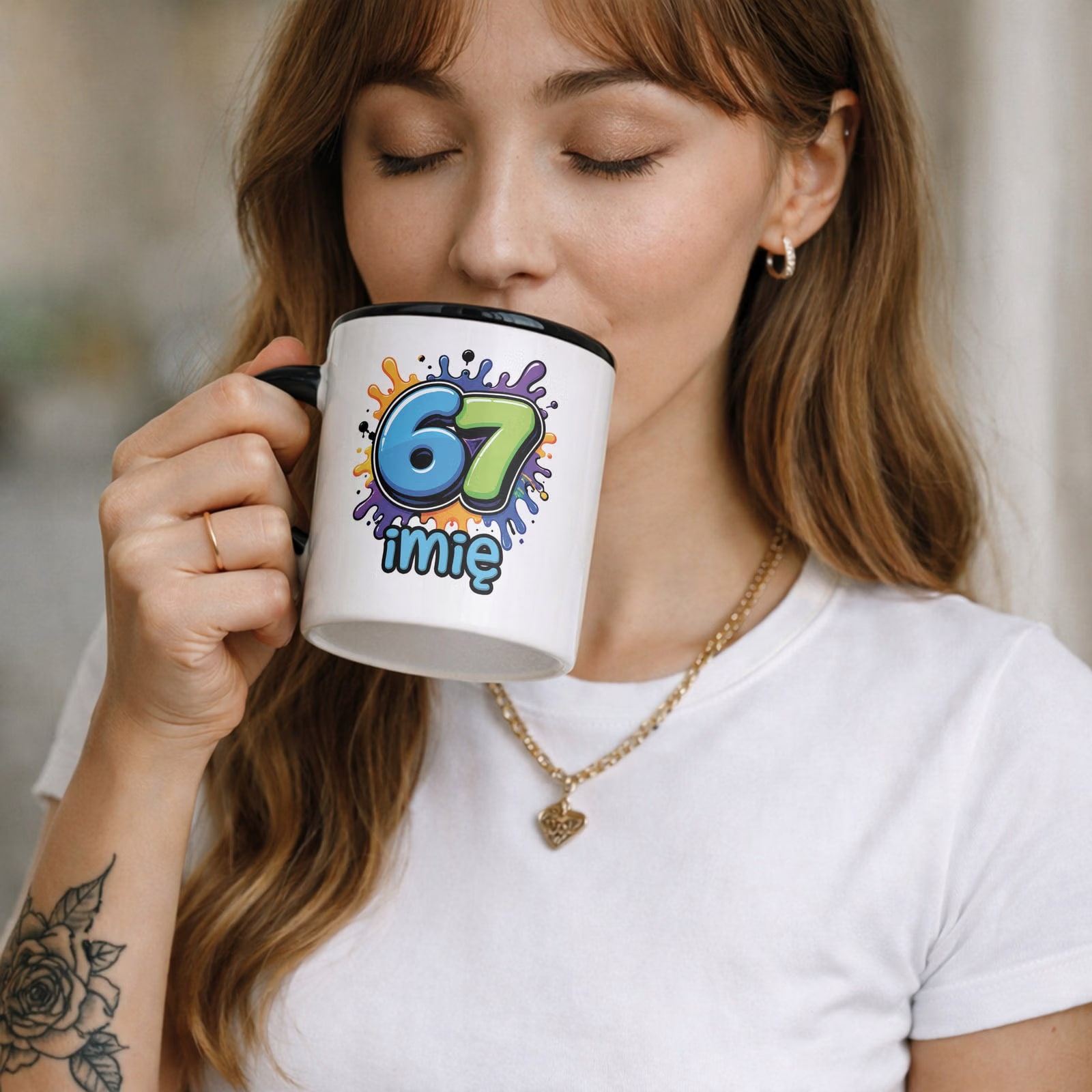 Zestaw personalizowany Kubek Czarny Podkładka pod mysz 67 Six Seven
