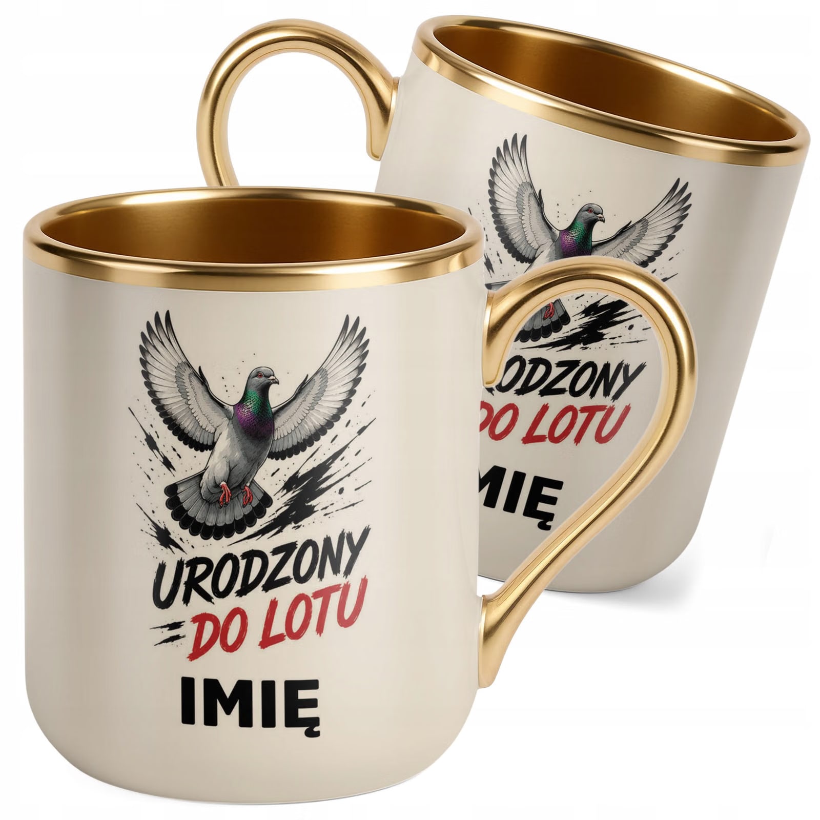 Kubek Personalizowany z nadrukiem Premium Złoty Ecru Dla Gołębiarza Prezent