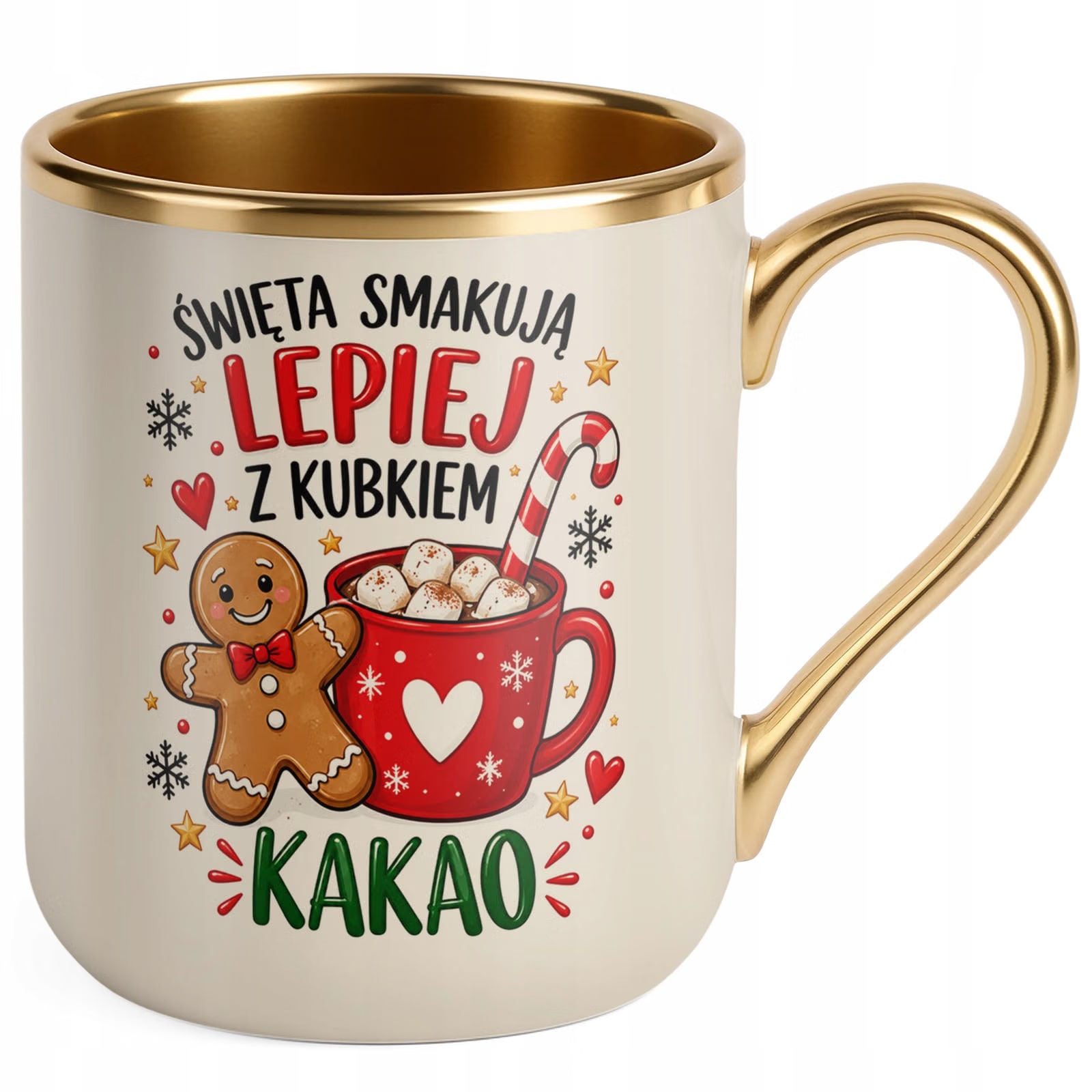 Kubek Premium Złoty Ecru Boże Narodzenie Mikołajki Święta Piernik Prezent