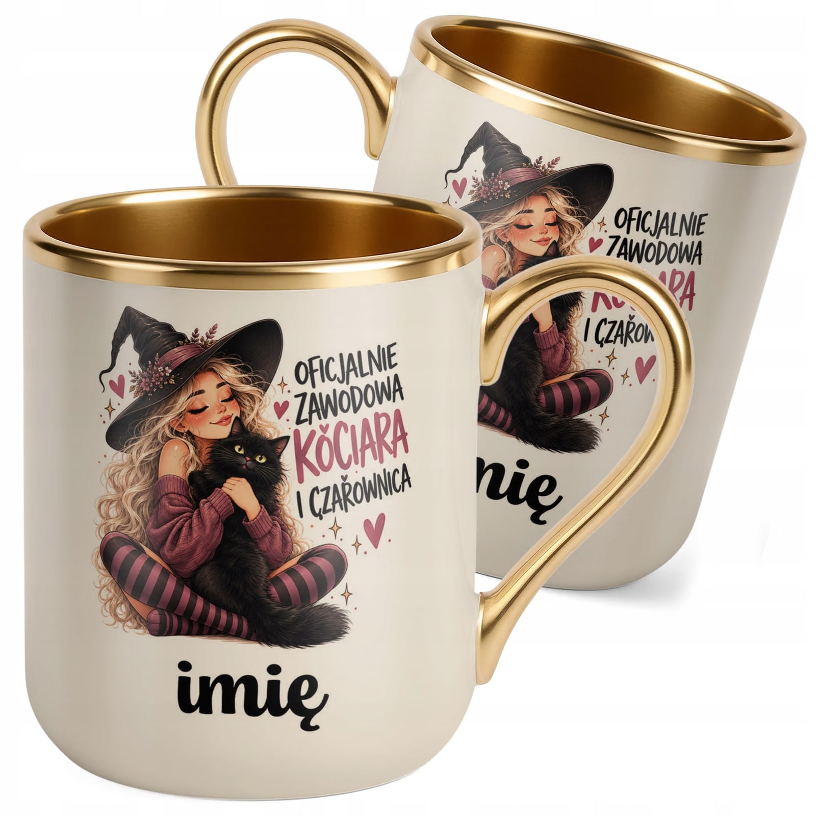 Kubek Personalizowany Premium Złoty Ecru z Nadrukiem Wiedźma