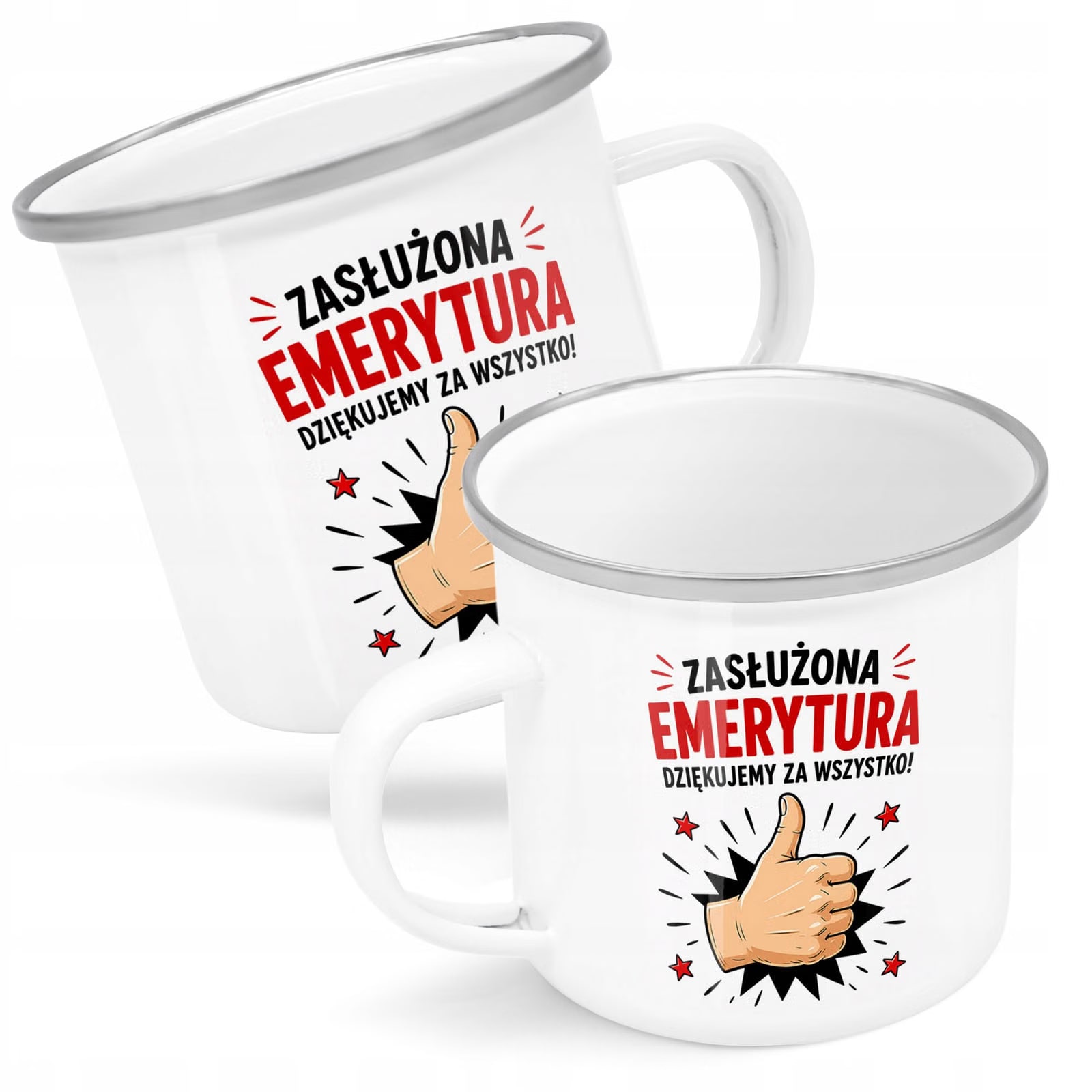 Kubek Emaliowany Emerytura z Nadrukiem Biały Metalowy Prezent