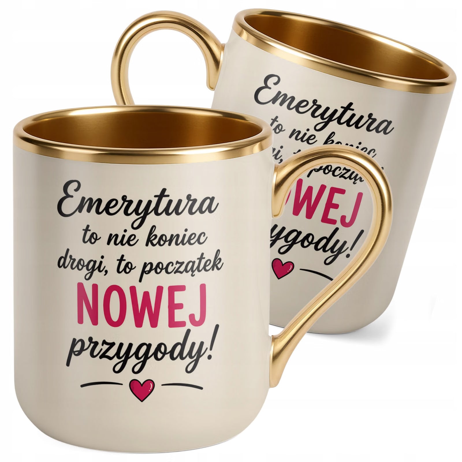 Kubek z nadrukiem Premium Złoty Ecru Emerytura Dla Emerytki Prezent