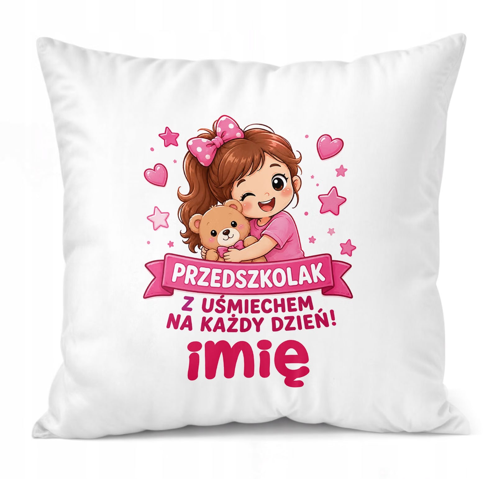 Zestaw Personalizowany Kubek Różowy Poduszka Przedszkolak Prezent
