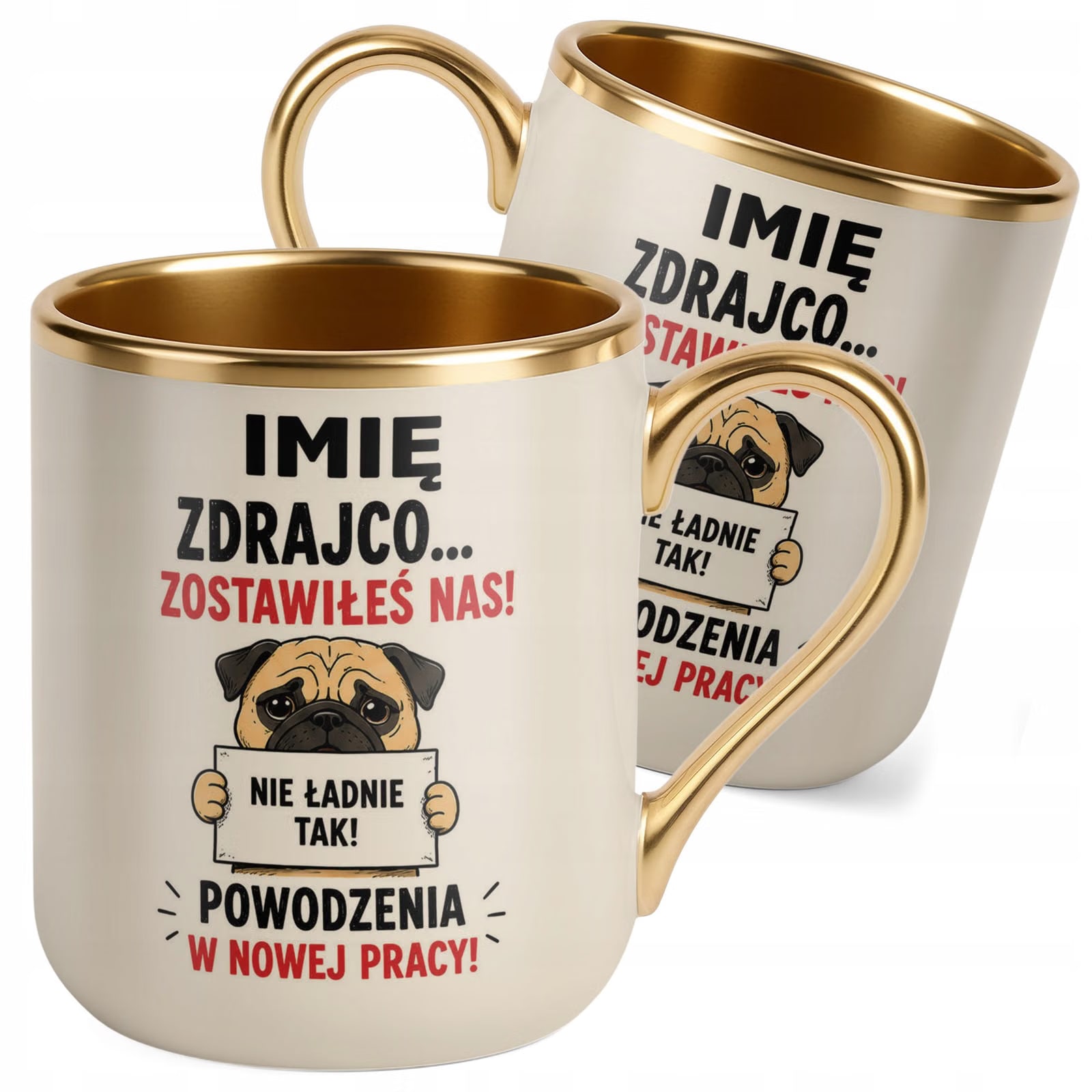 Kubek Personalizowany z nadrukiem Premium Złoty Ecru Odejście z Pracy