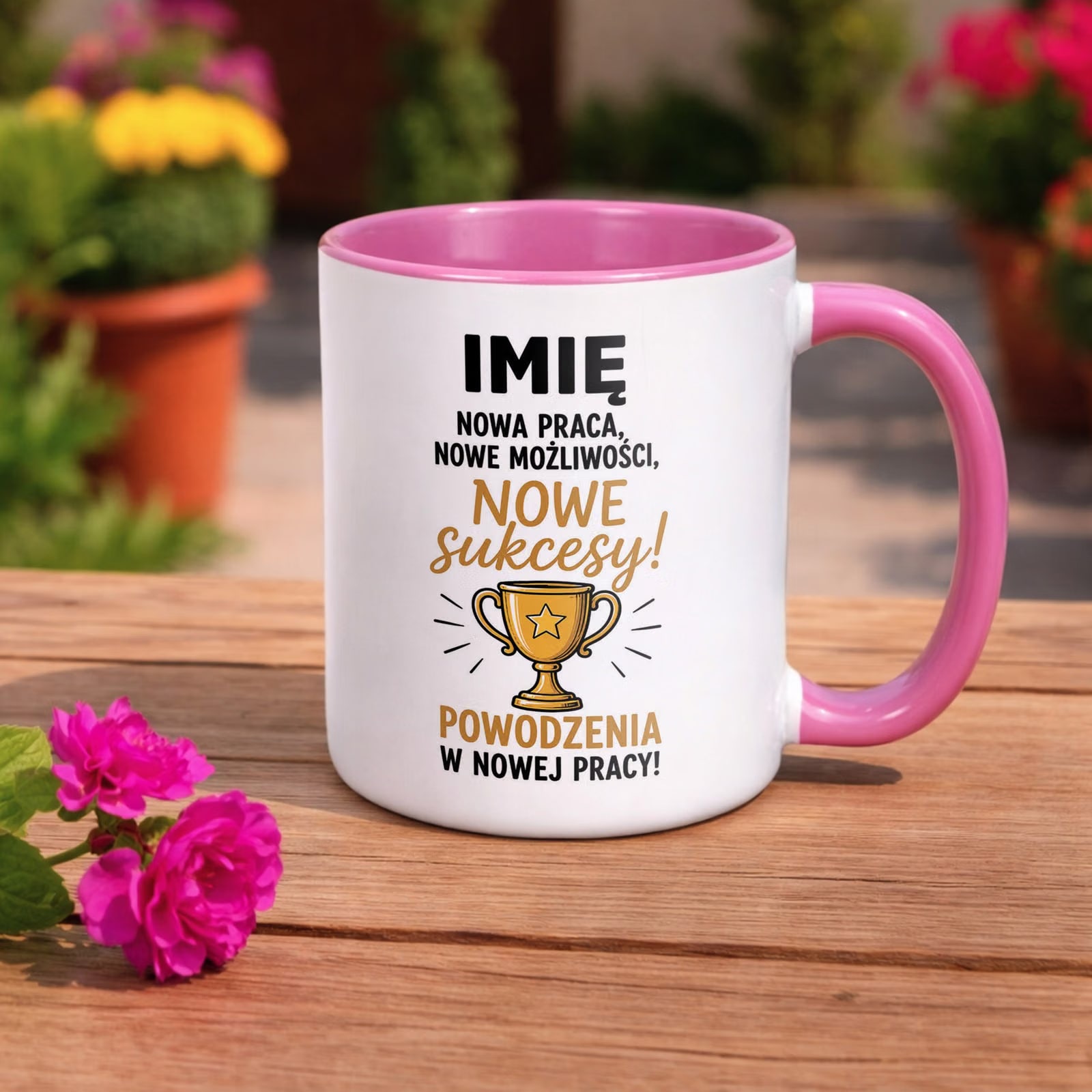 Kubek Różowy Personalizowany z Nadrukiem Pożegnanie Odejście z Pracy