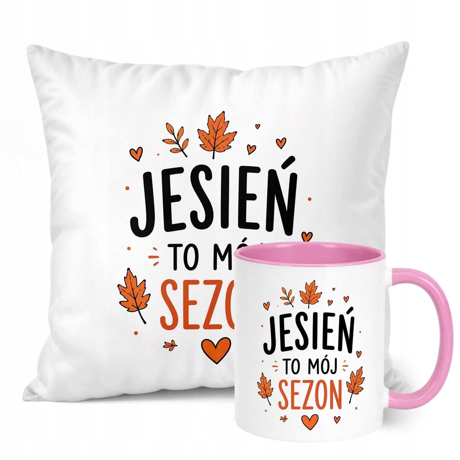 Zestaw Kubek Różowy Poduszka Jesień Jesienny Z Nadrukiem Prezent