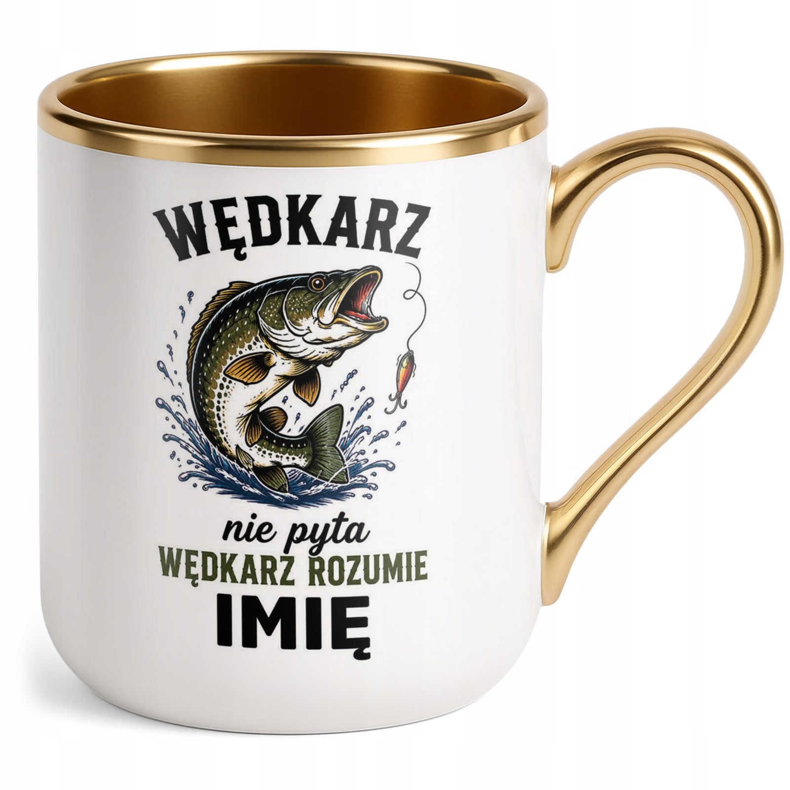 Kubek Personalizowany z nadrukiem Premium Złoty Dla Wędkarza Prezent