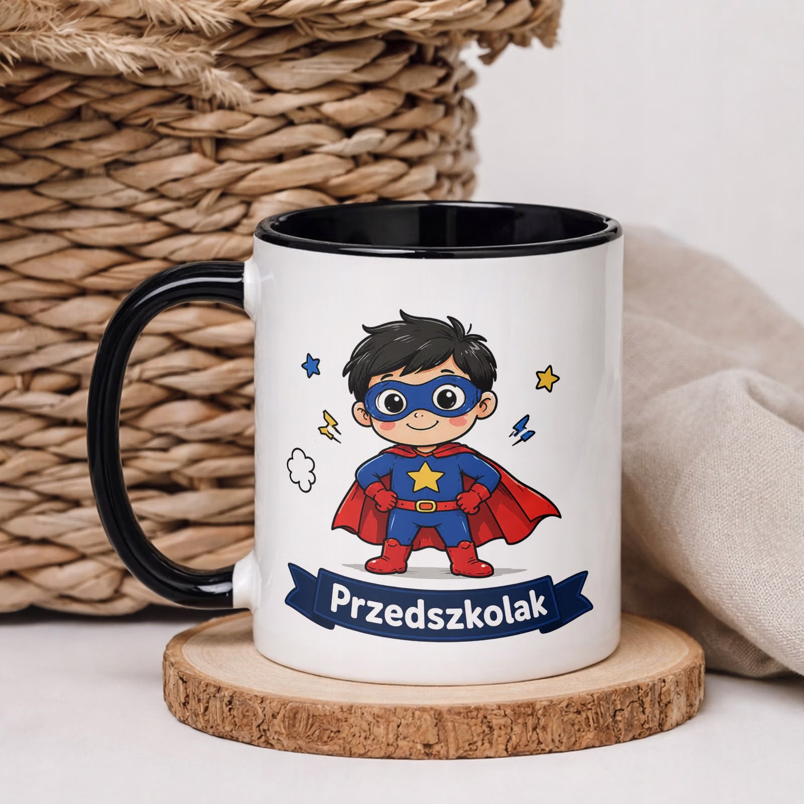 Kubek Czarny z nadrukiem Przedszkolak Szkoła Dla Dzieci Prezent