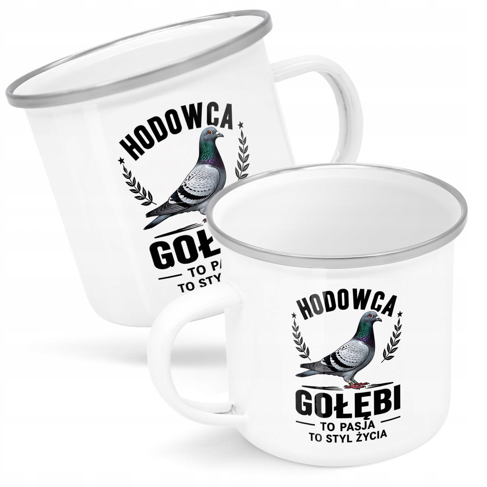 Kubek Emaliowany Dla Hodowcy Gołębi z Nadrukiem Biały Metalowy Prezent