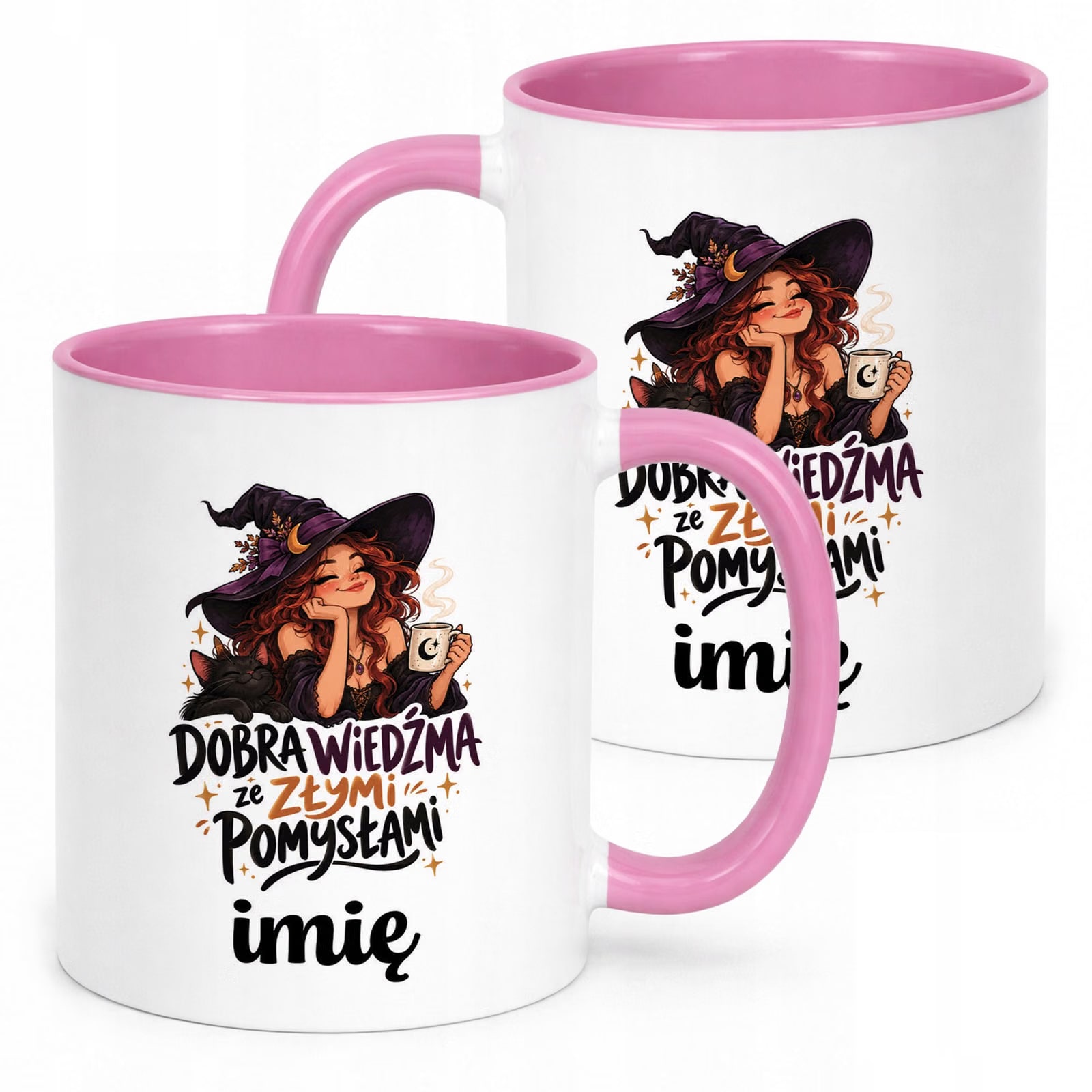 Kubek Różowy Personalizowany z Nadrukiem Dla Kobiet Czarownica Wiedźma