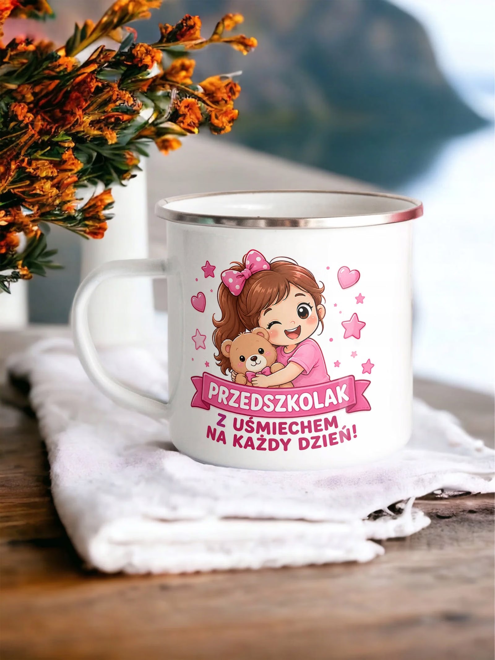 Zestaw Plecak Worek Kubek Emaliowany Z Nadrukiem Przedszkolak Szkoła