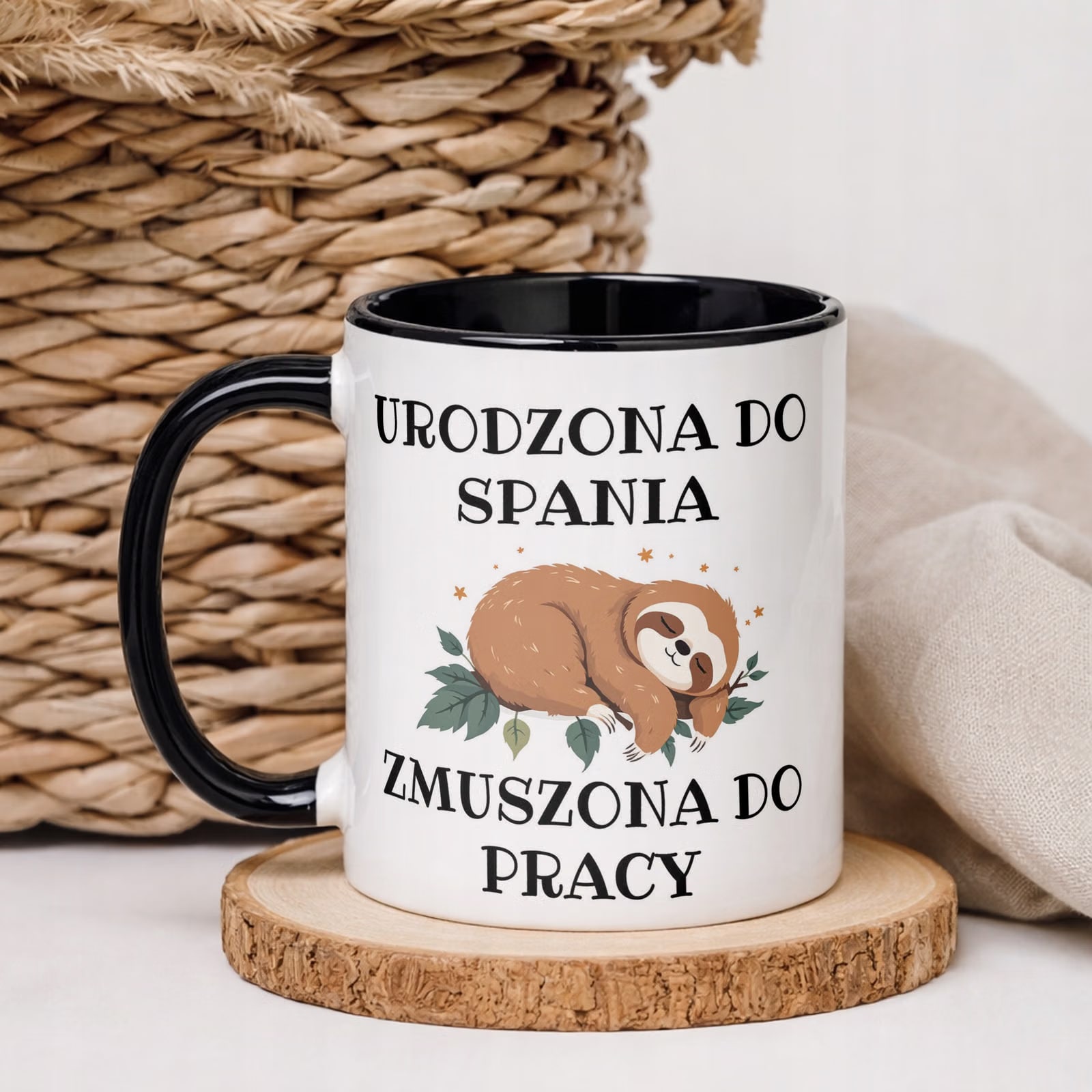 Kubek Czarny Urodzona Do Spania Śmieszny Zabawny Prezent