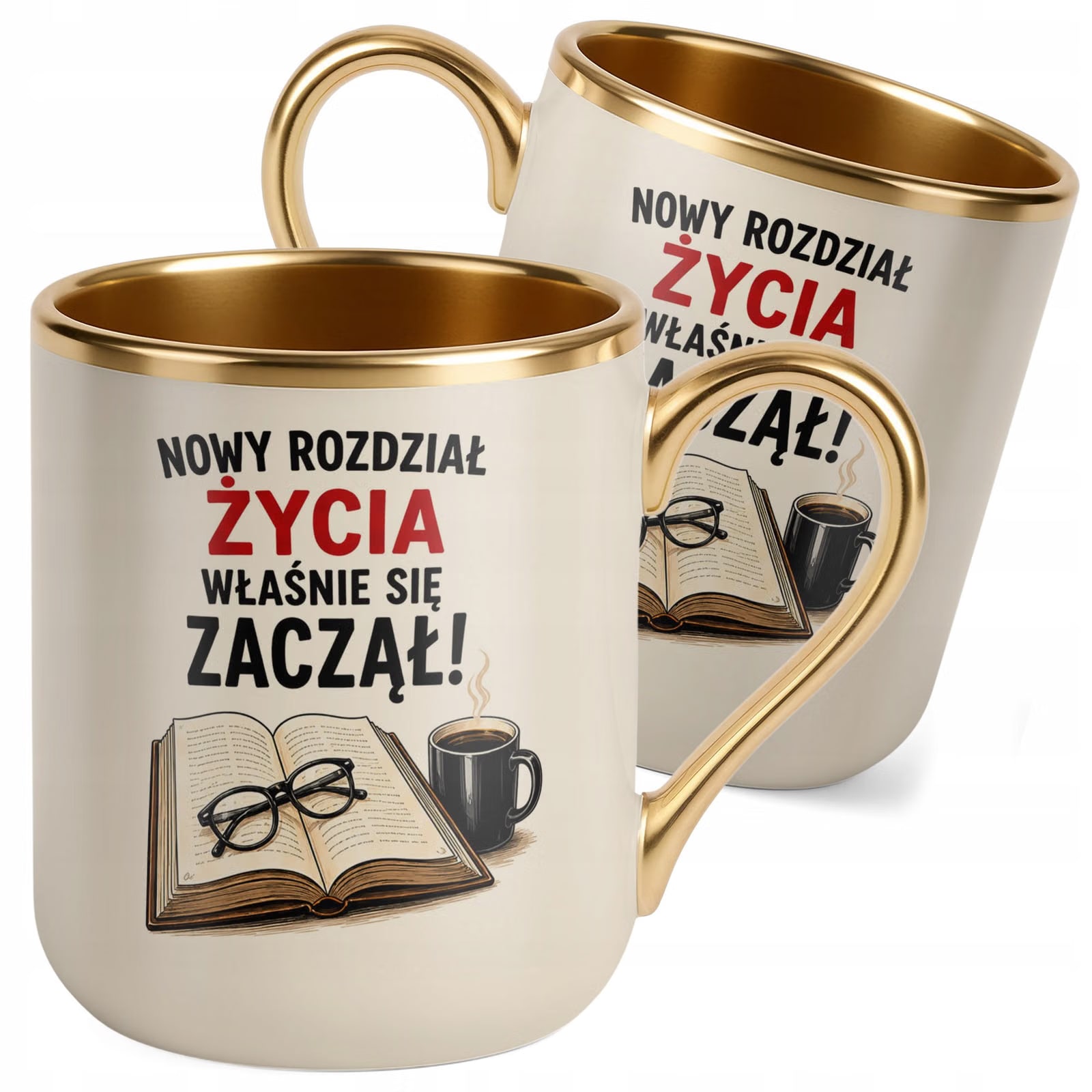 Kubek z nadrukiem Premium Złoty Ecru Emerytura Dla Emeryta Prezent