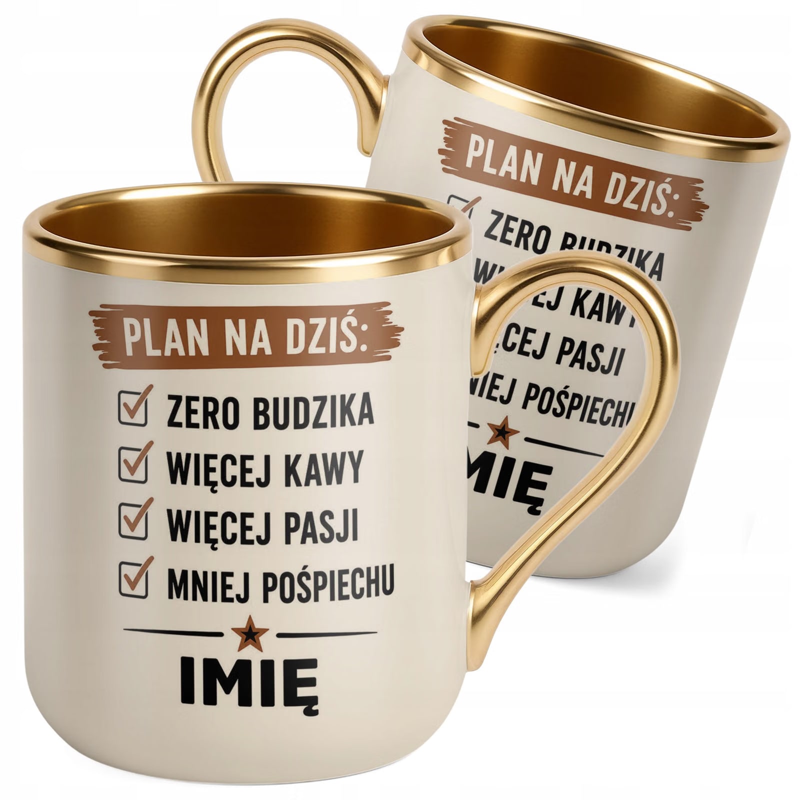 Kubek Personalizowany z nadrukiem Premium Złoty Ecru Emerytura Prezent