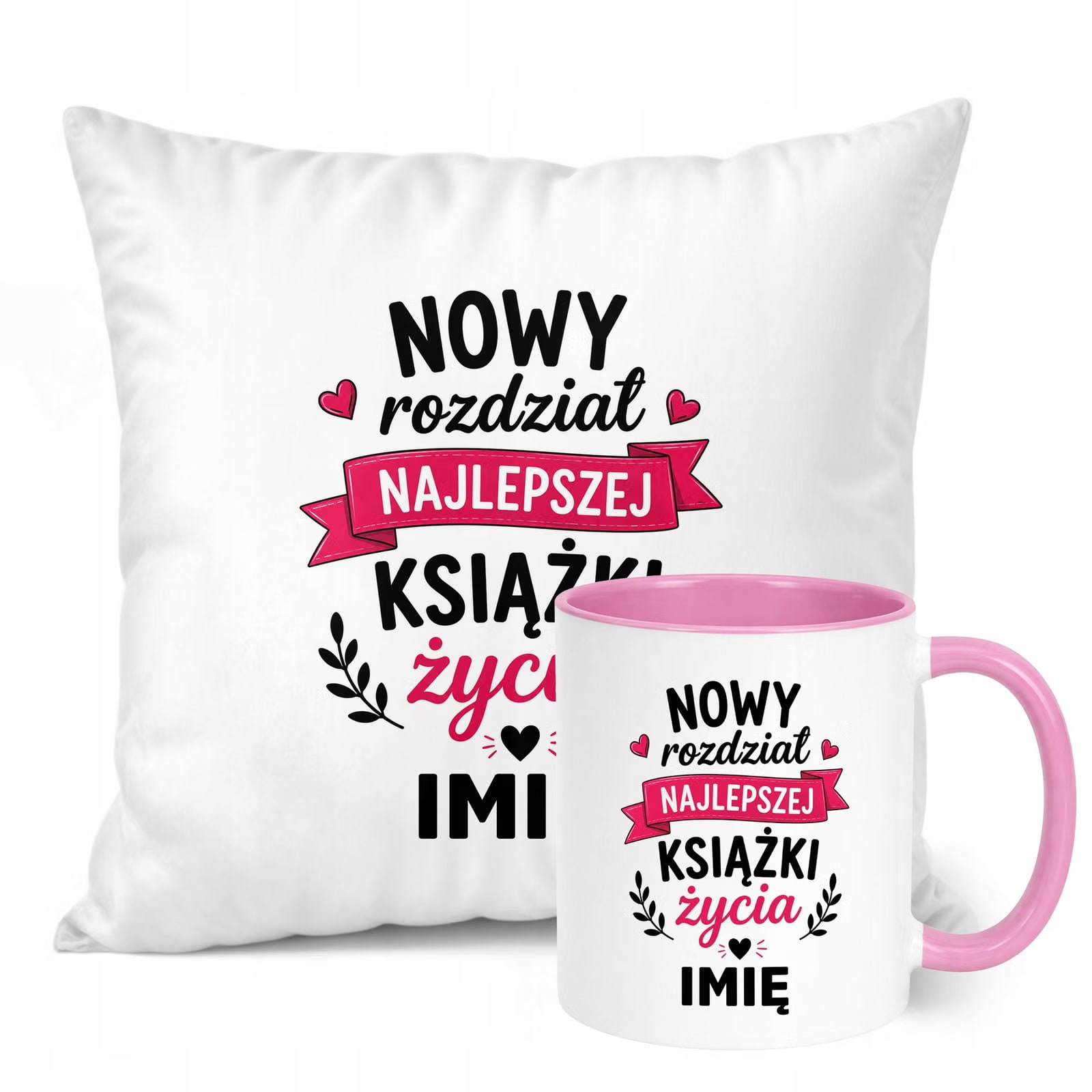 Zestaw Personalizowany Kubek Różowy Poduszka Emerytura Upominek Prezent