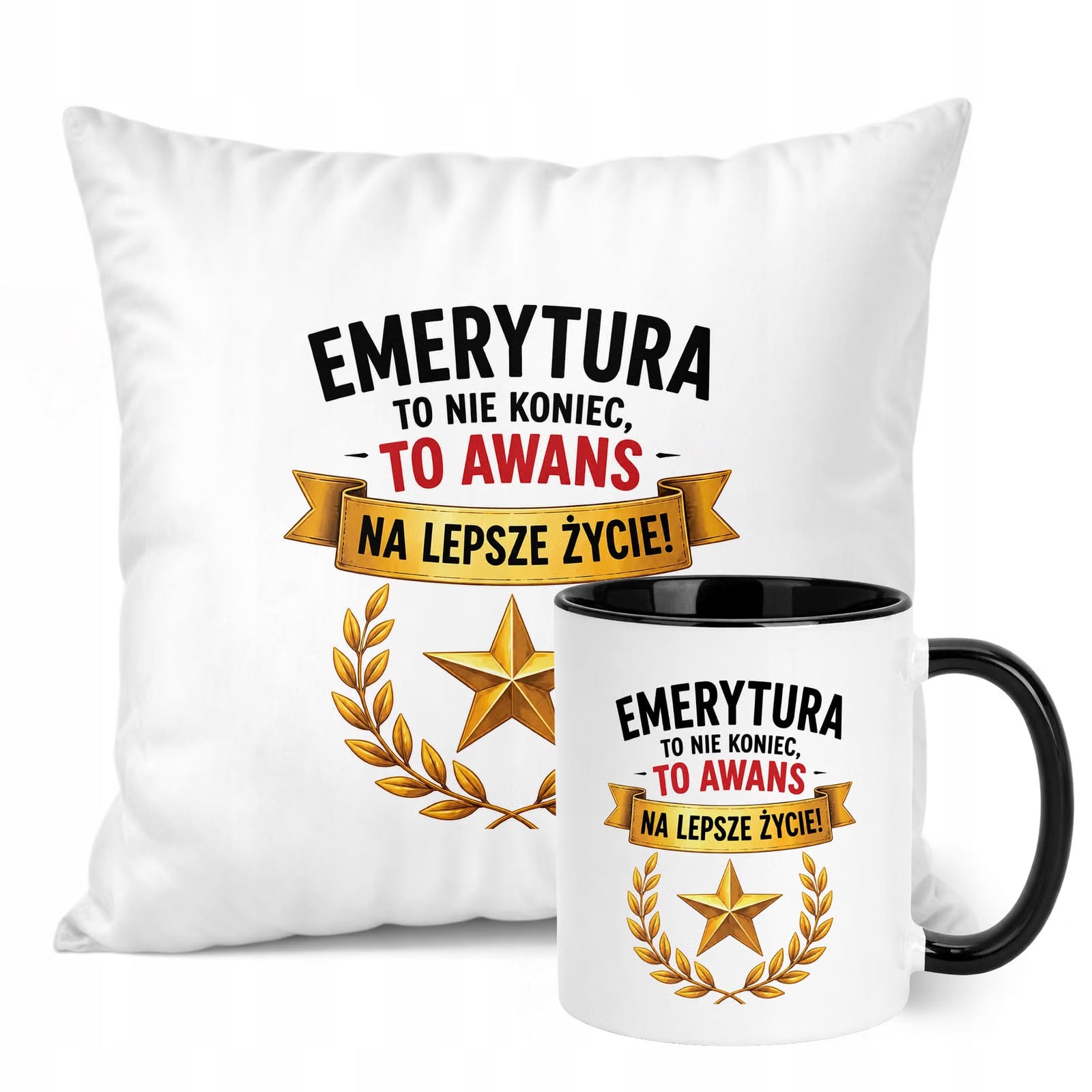 Zestaw Kubek Czarny Poduszka Z Nadrukiem Emerytura Prezent