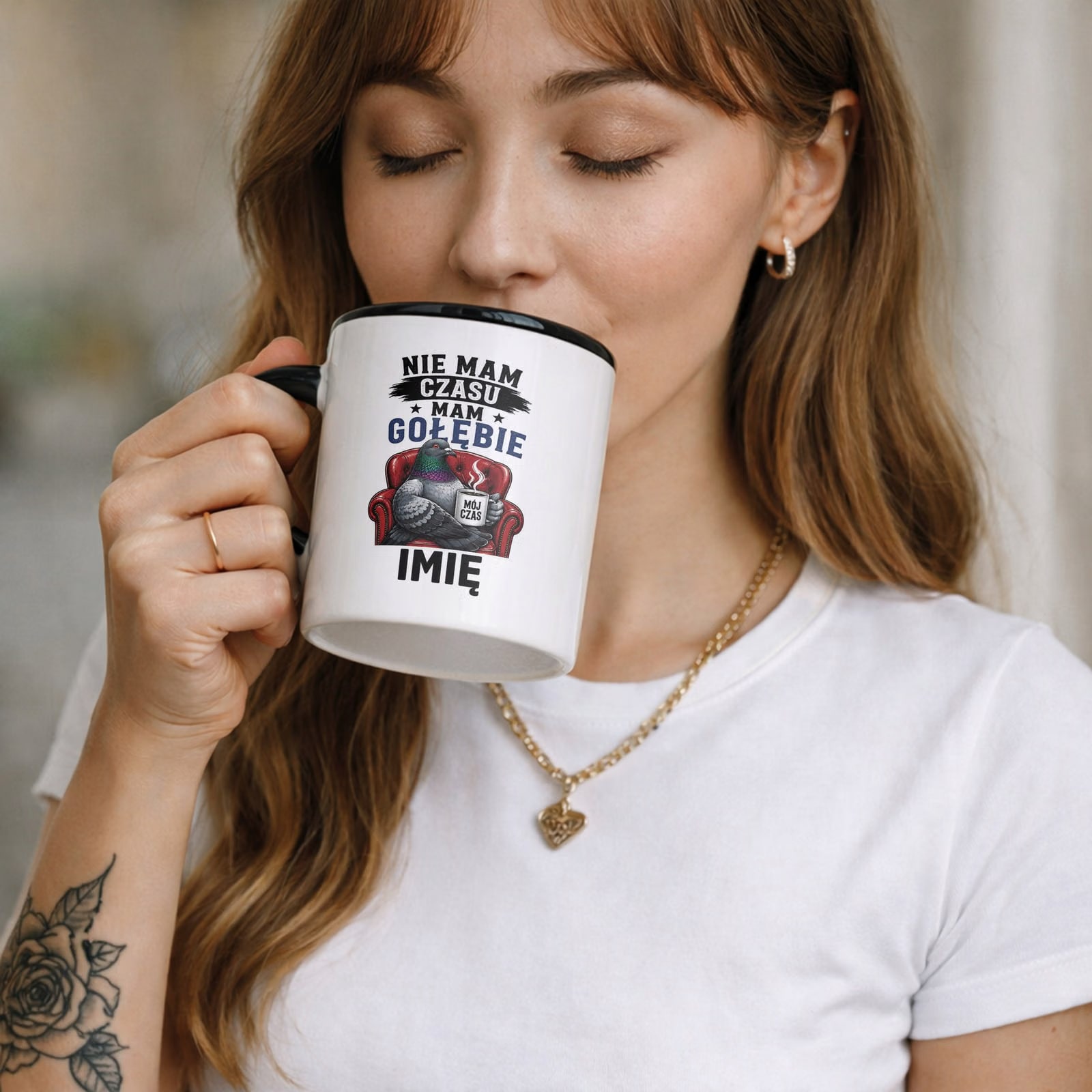 Zestaw Personalizowany Kubek Czarny Poduszka Z Nadrukiem Dla Gołębiarza