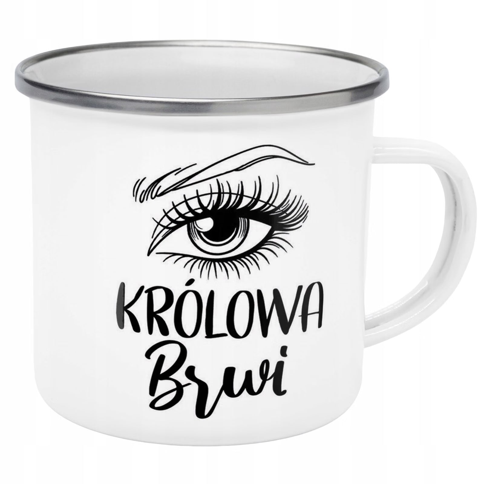 Kubek Emaliowany Królowa Brwi Dla Stylistki z Nadrukiem Biały Metalowy