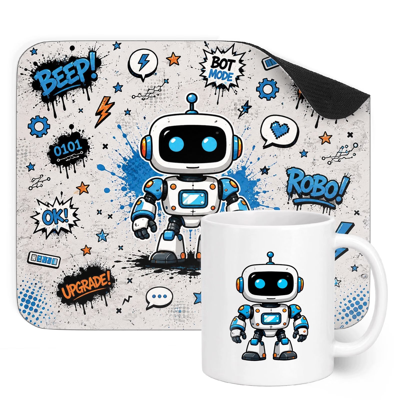 Zestaw Kubek Podkładka pod mysz dla graczy z nadrukiem Robot
