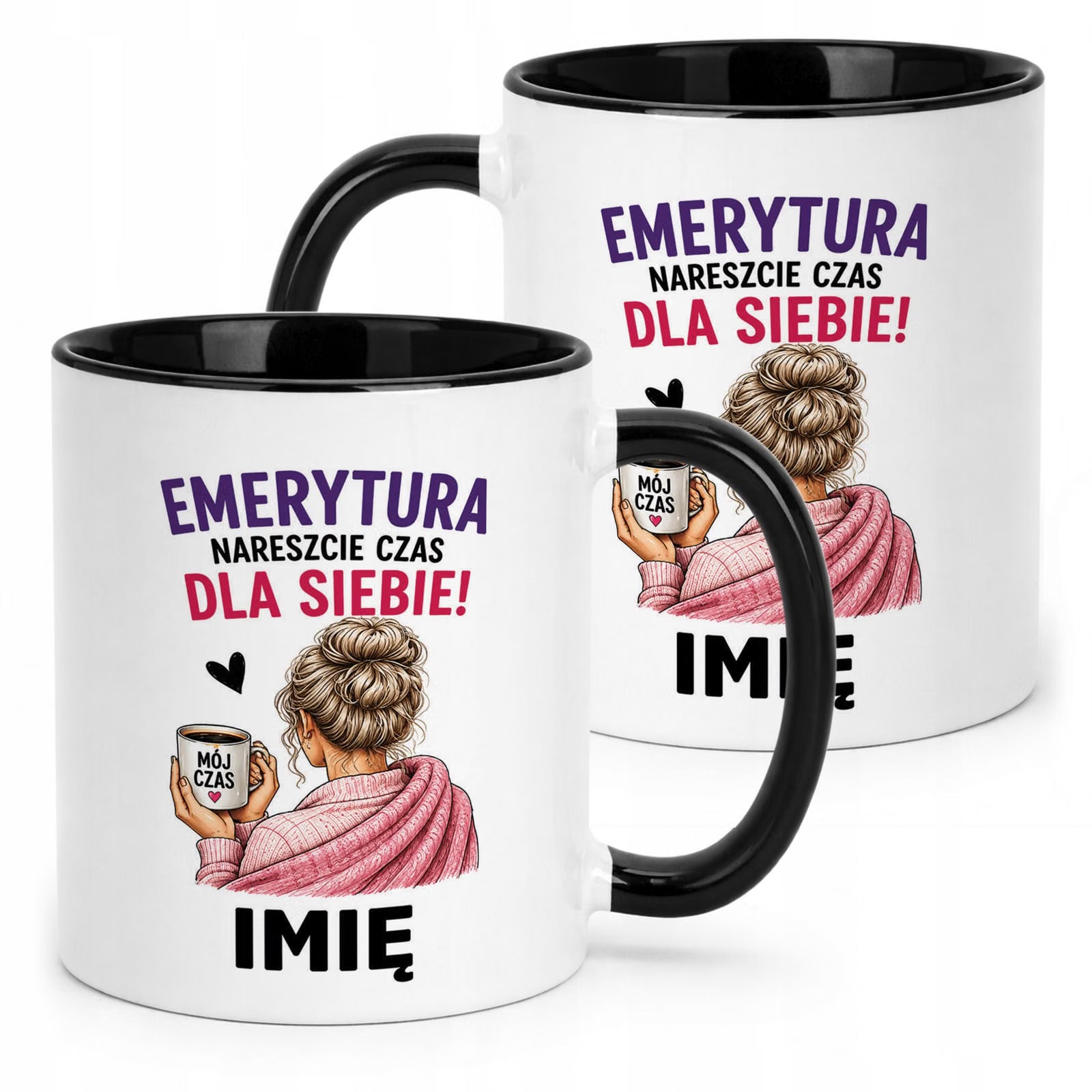 Kubek Czarny Personalizowany z Nadrukiem Emerytura Dla Emerytki Prezent