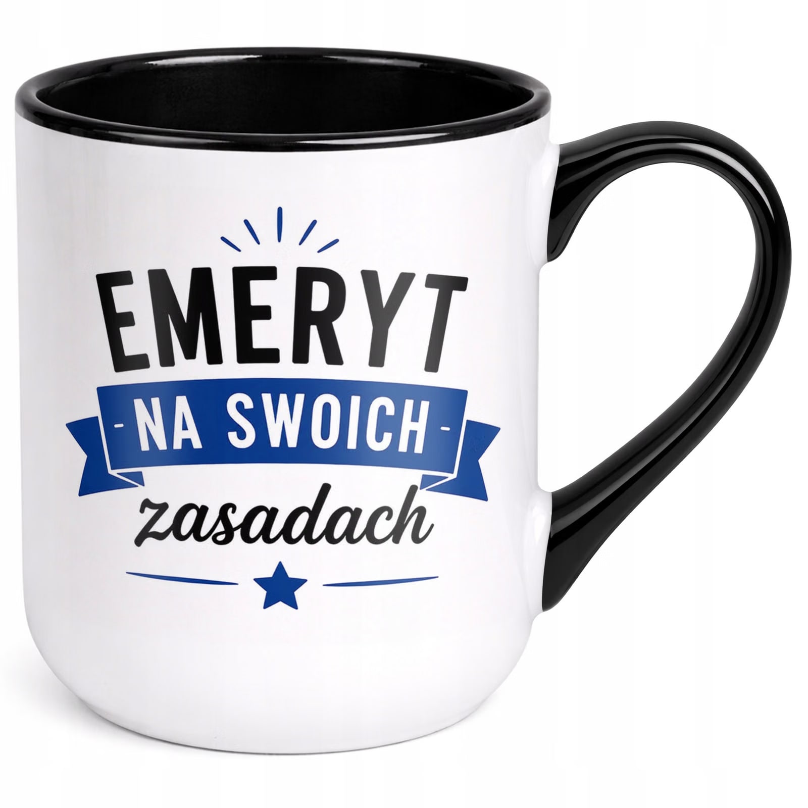 Kubek z nadrukiem Premium Czarny Emerytura Dla Emeryta Upominek Prezent