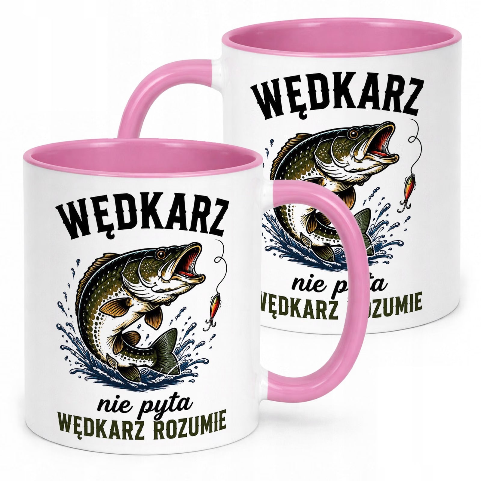 Różowy Kubek z nadrukiem Dla Wędkarza Rybaka Upominek Prezent