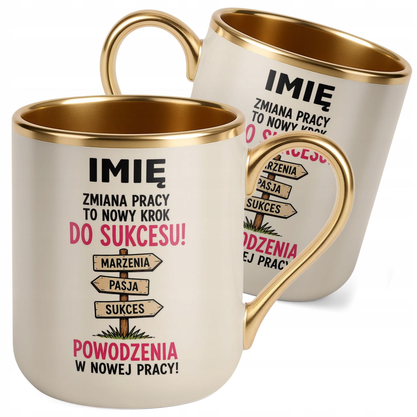 Kubek Personalizowany z nadrukiem Premium Złoty Ecru Odejście z Pracy