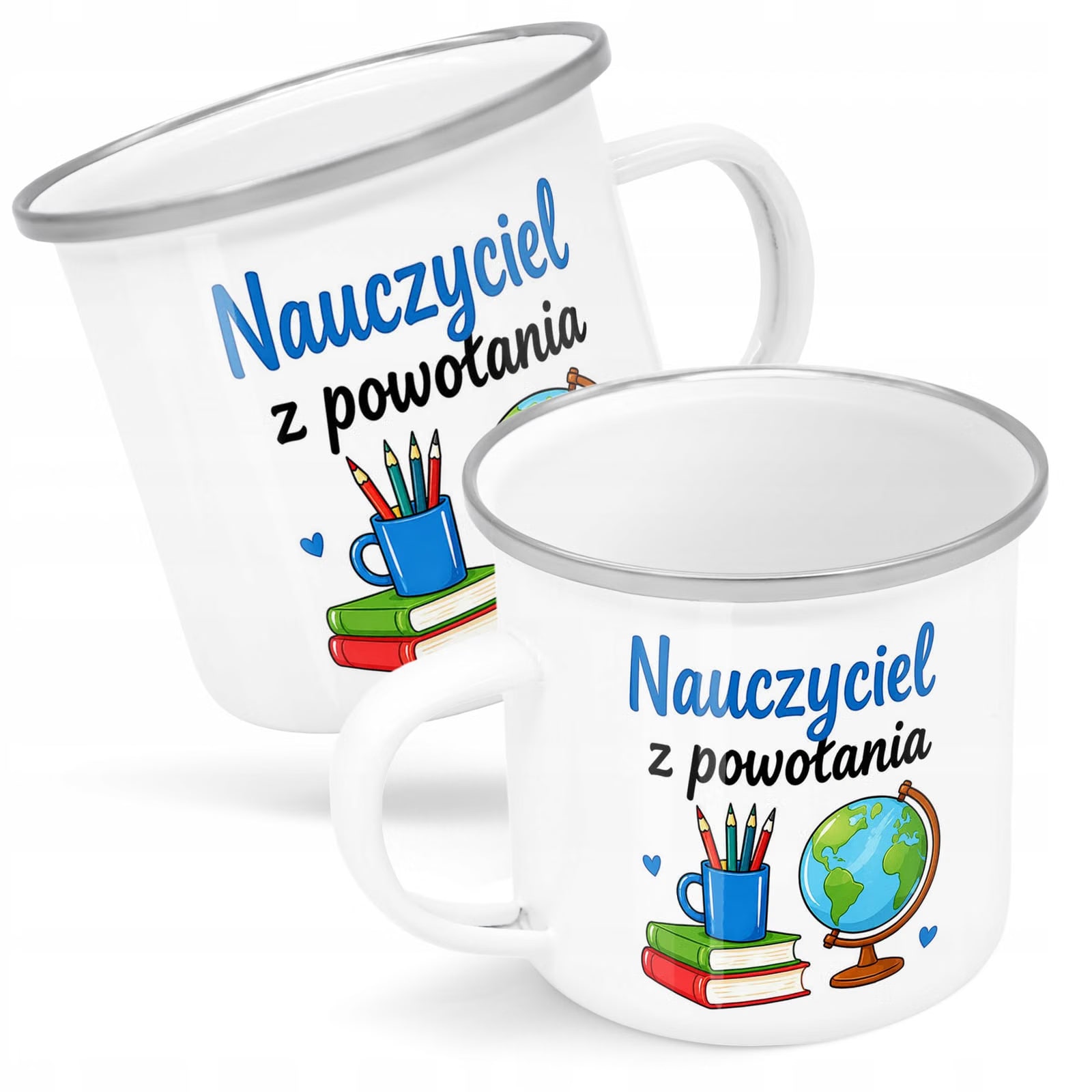 Kubek Emaliowany Dzień Nauczyciela Zakończenie z Nadrukiem Biały Metalowy