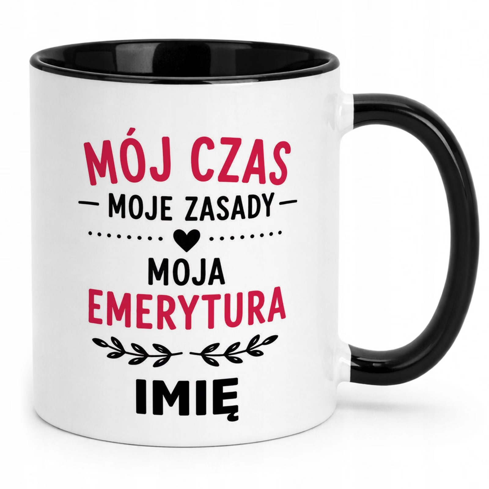 Kubek Czarny Personalizowany z Nadrukiem Emerytura Dla Emerytki Prezent