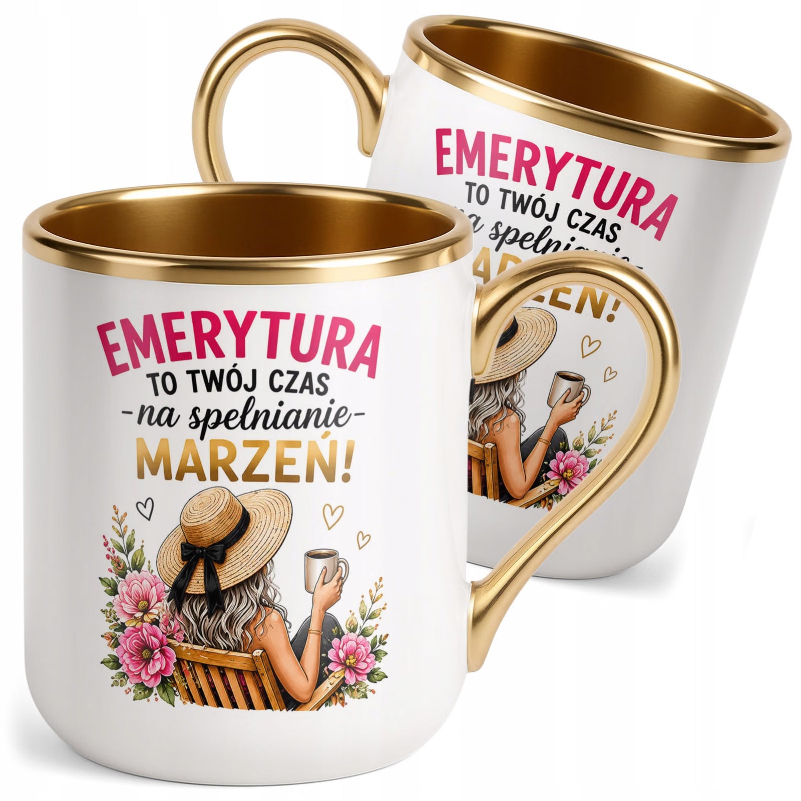 Kubek z nadrukiem Premium Złoty Emerytura Dla Emerytki Upominek Prezent