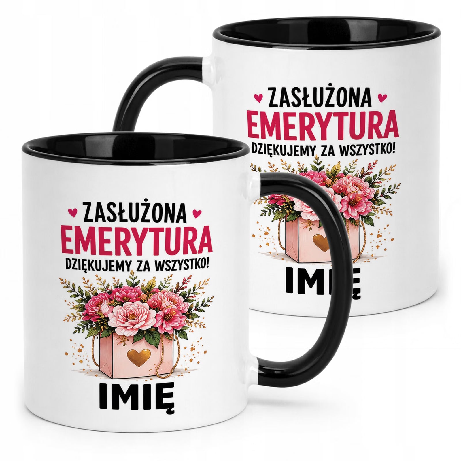 Kubek Czarny Personalizowany z Nadrukiem Emerytura Dla Emerytki Prezent