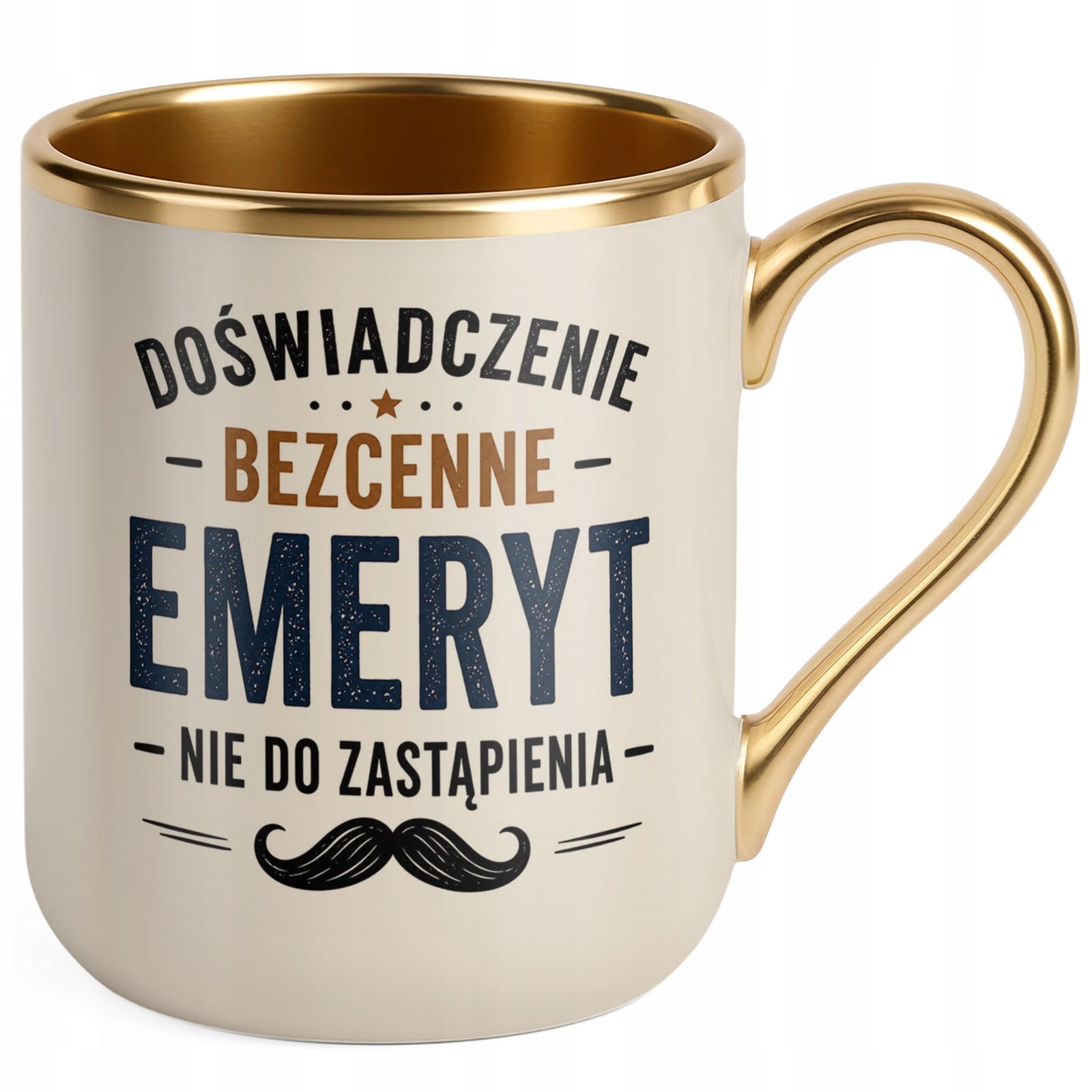 Kubek z nadrukiem Premium Złoty Ecru Emerytura Dla Emeryta Upominek Prezent