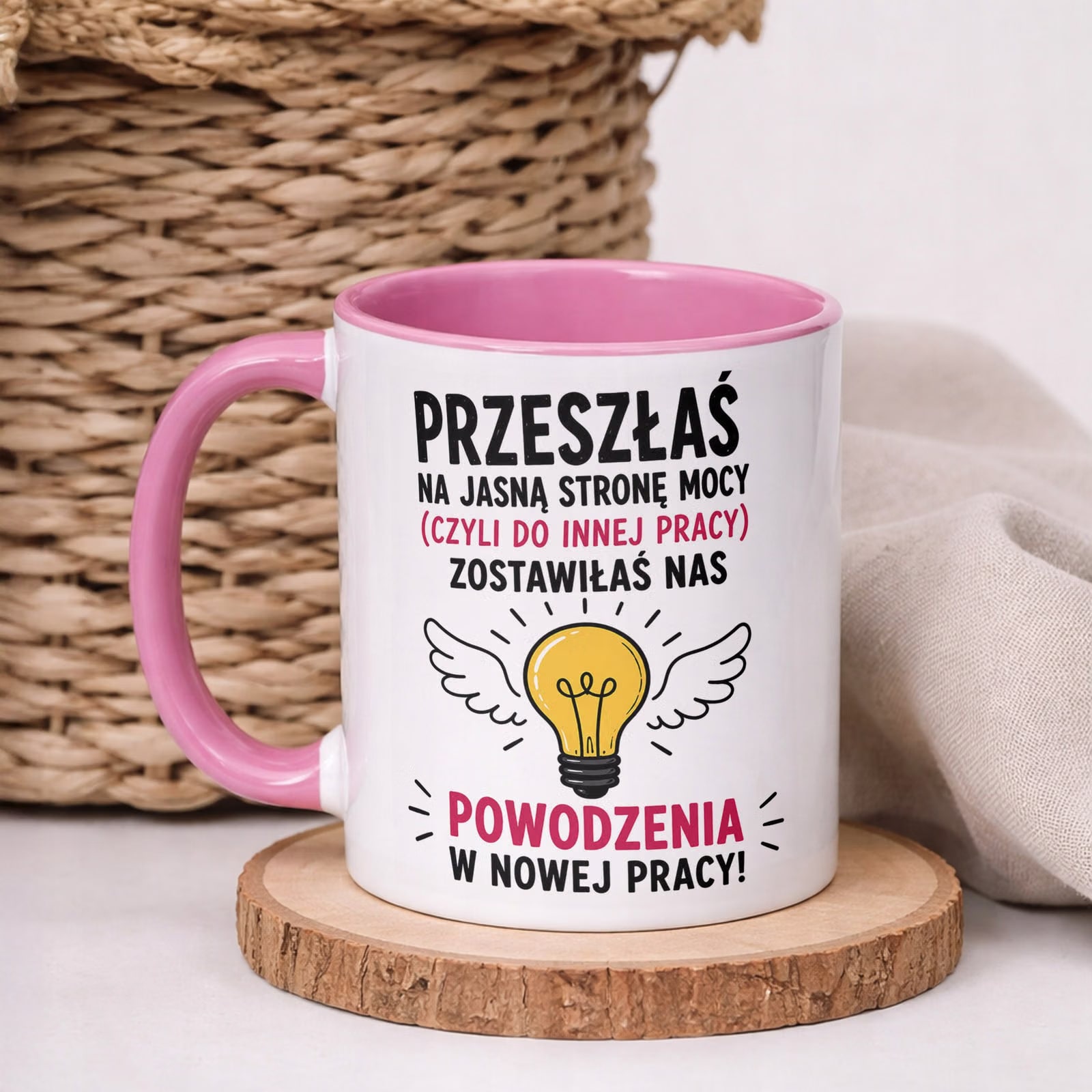 Kubek Różowy z nadrukiem Pożegnanie Odejście z Pracy Dla Koleżanki