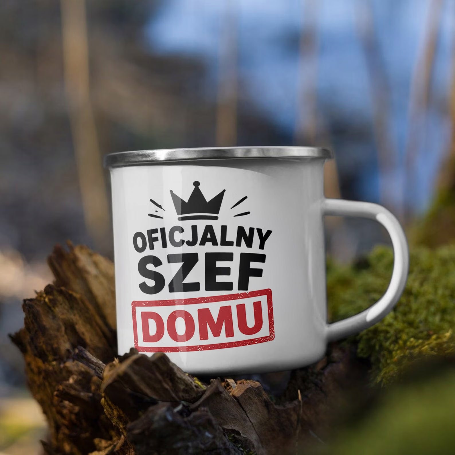 Kubek Emaliowany Dzień Ojca prezent dla taty z Nadrukiem Biały Metalowy