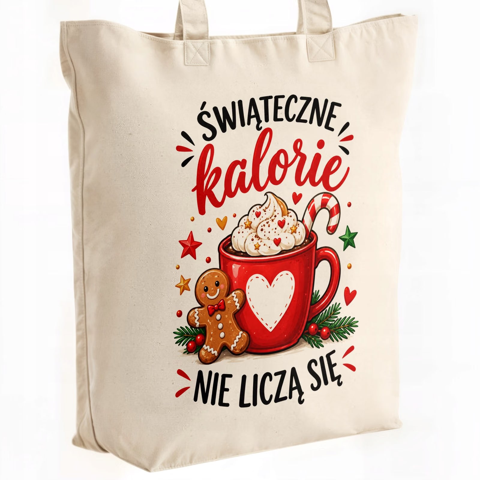 Torba shopper bawełniana premium świąteczna na zakupy z nadrukiem
