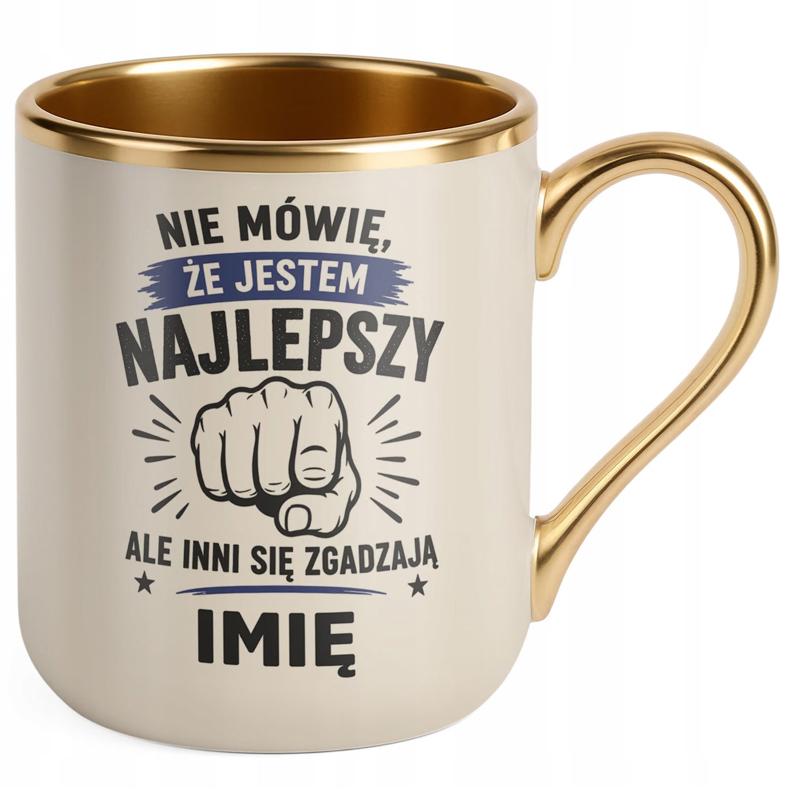 Kubek personalizowany z nadrukiem Premium Złoty Ecru Dzień Chłopaka