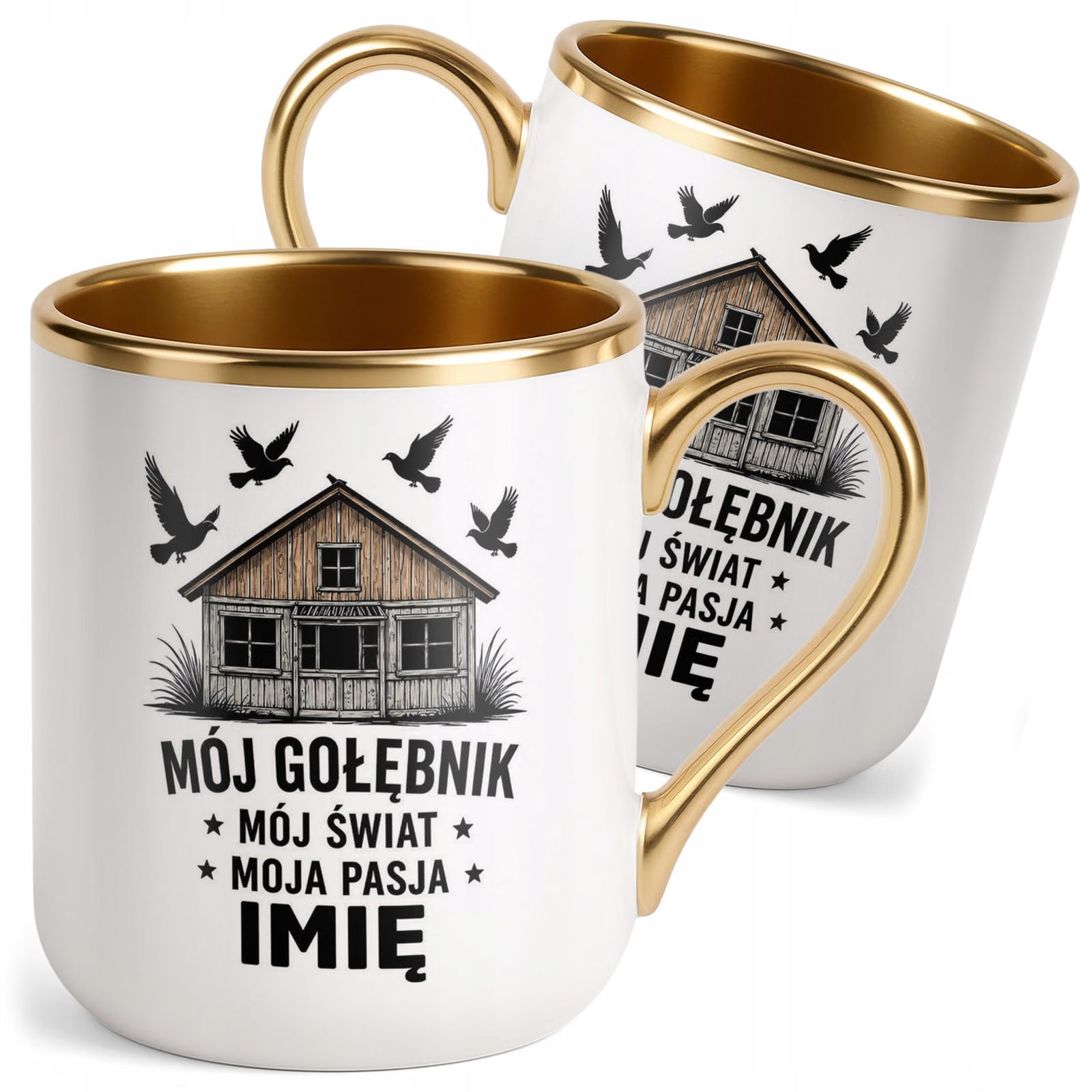 Kubek Personalizowany z nadrukiem Premium Złoty Dla Gołębiarza Prezent