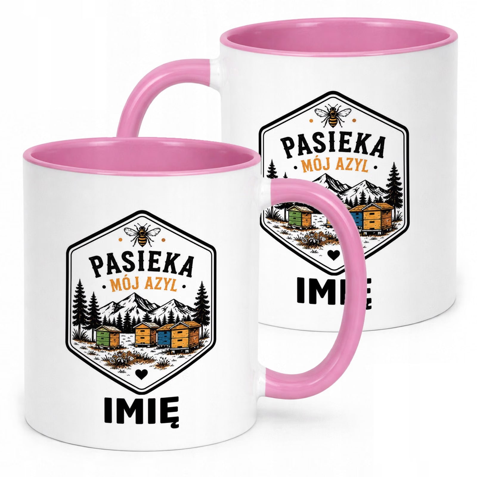 Różowy Kubek Personalizowany z nadrukiem Dla Pszczelarza Upominek Prezent