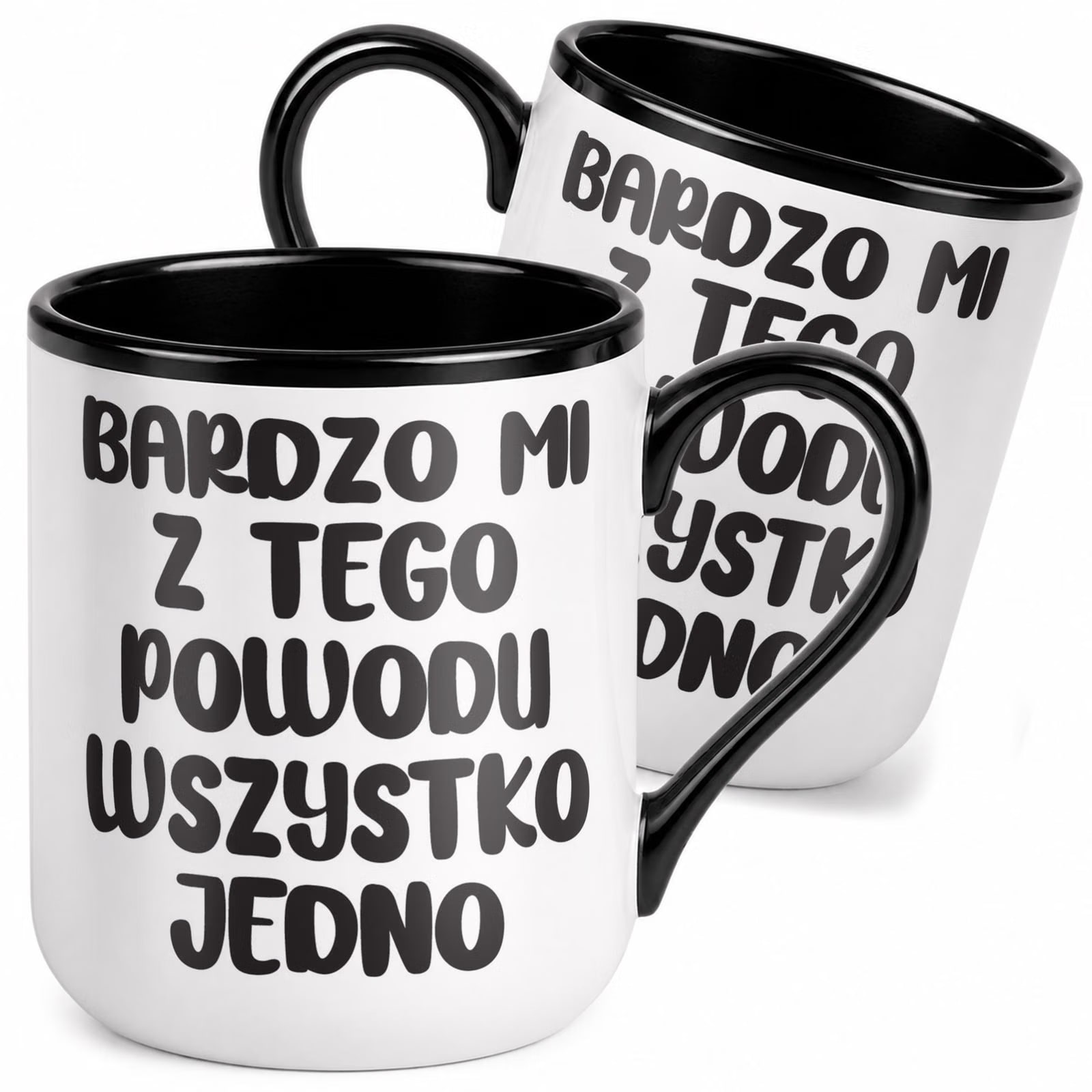 Kubek z nadrukiem Premium Czarny Bardzo Mi Wszystko Jedno Upominek Prezent