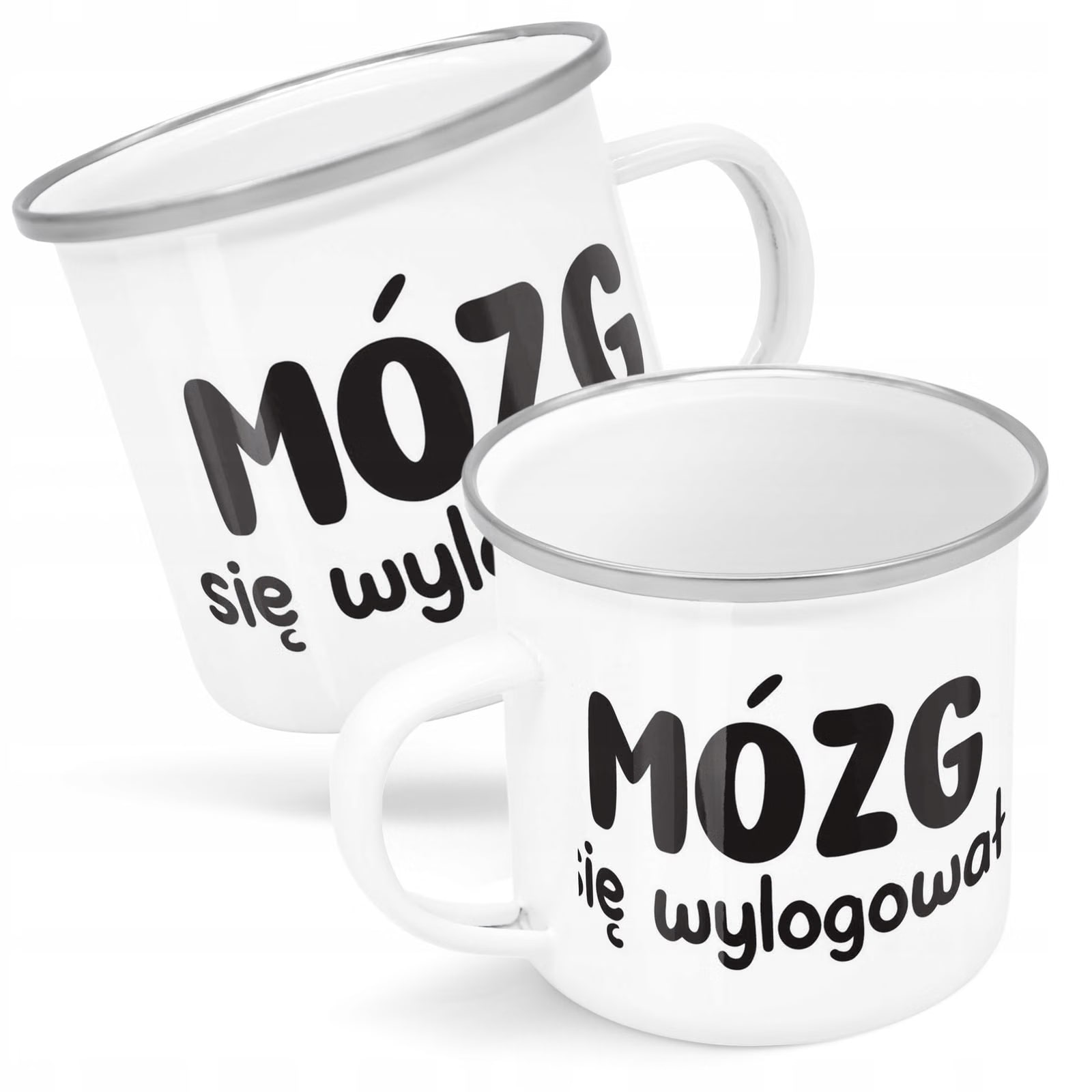 Kubek Emaliowany Mózg Się Wylogował Zabawny z Nadrukiem Biały Metalowy