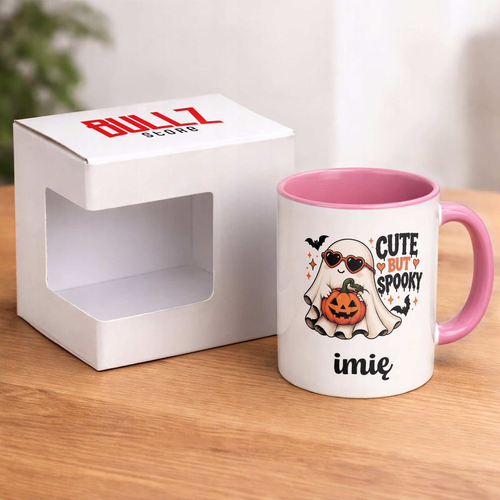 Kubek Różowy Personalizowany z Nadrukiem Halloween Jesień Prezent Upominek